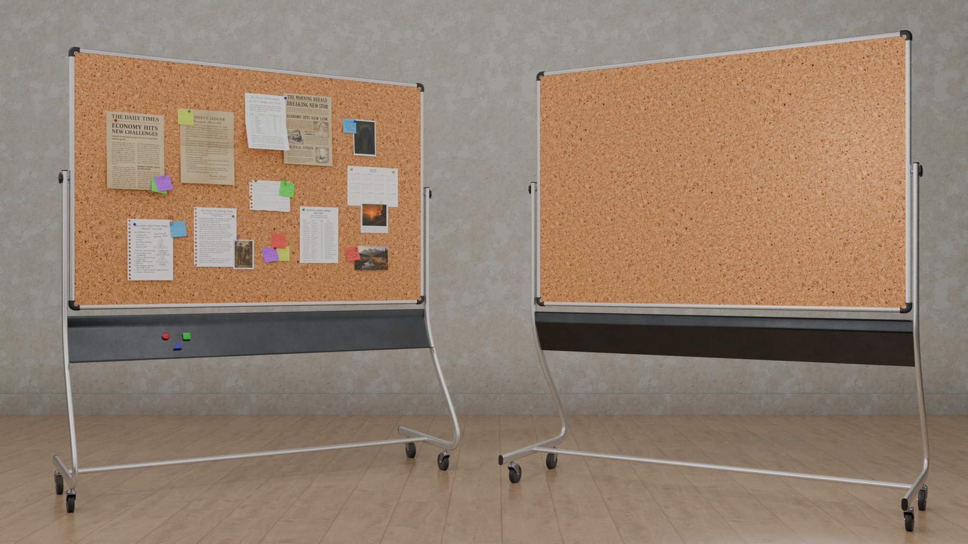 Double-Sided Metal Corkboard -Customizable Rectangular Pin Board Low-poly 3D model_6