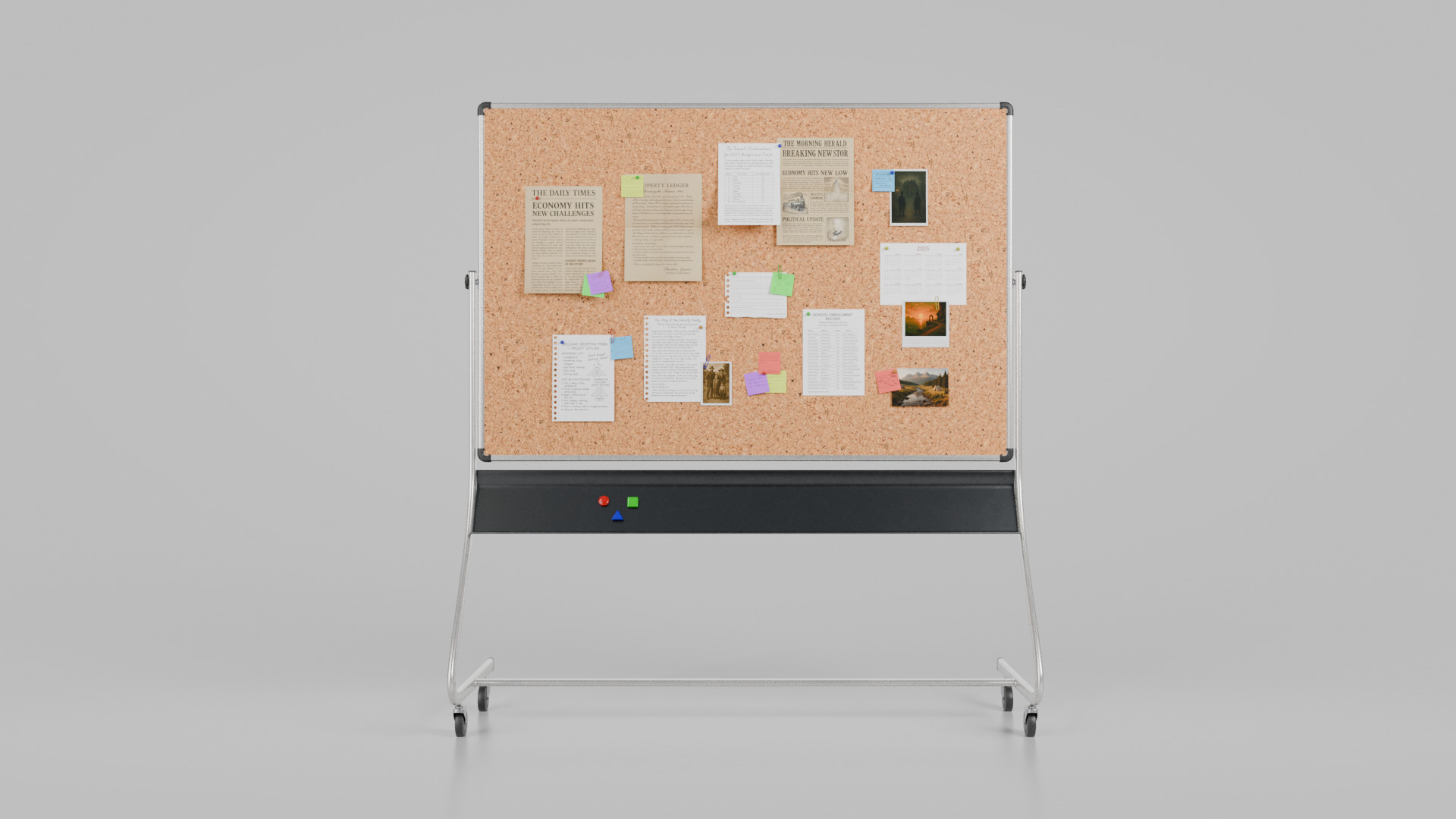Double-Sided Metal Corkboard -Customizable Rectangular Pin Board Low-poly 3D model_12