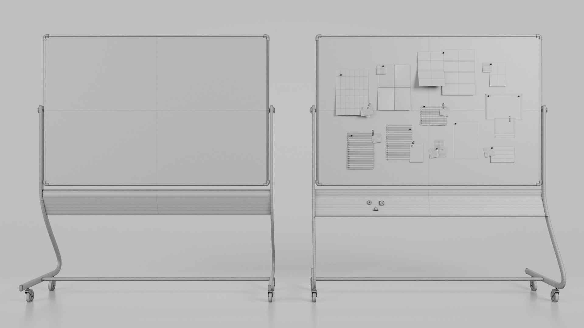 Double-Sided Metal Corkboard -Customizable Rectangular Pin Board Low-poly 3D model_16