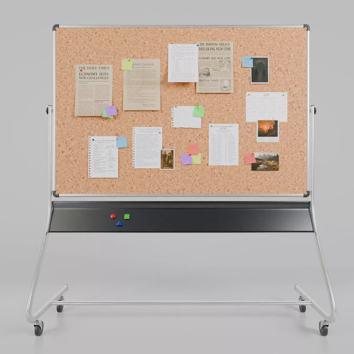 Double-Sided Metal Corkboard -Customizable Rectangular Pin Board Low-poly 3D model_0
