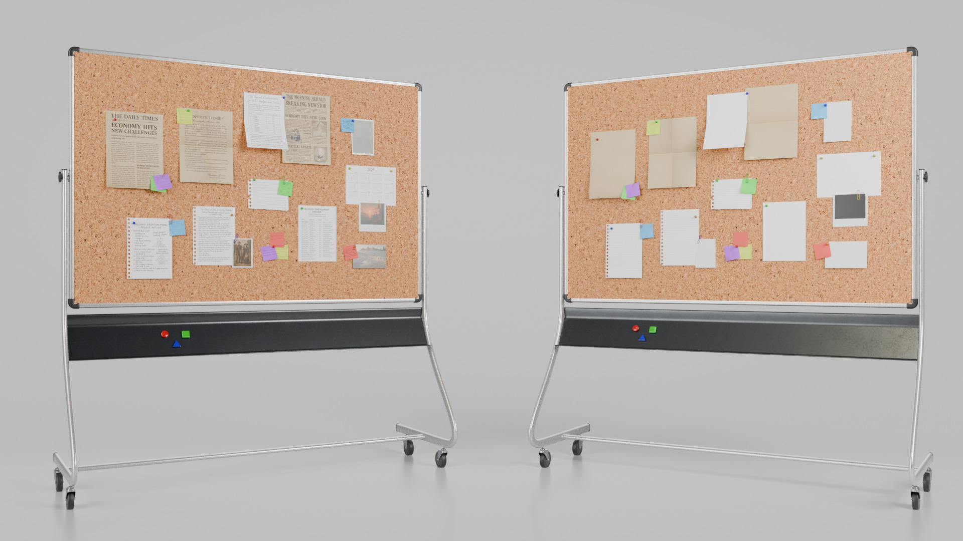 Double-Sided Metal Corkboard -Customizable Rectangular Pin Board Low-poly 3D model_8