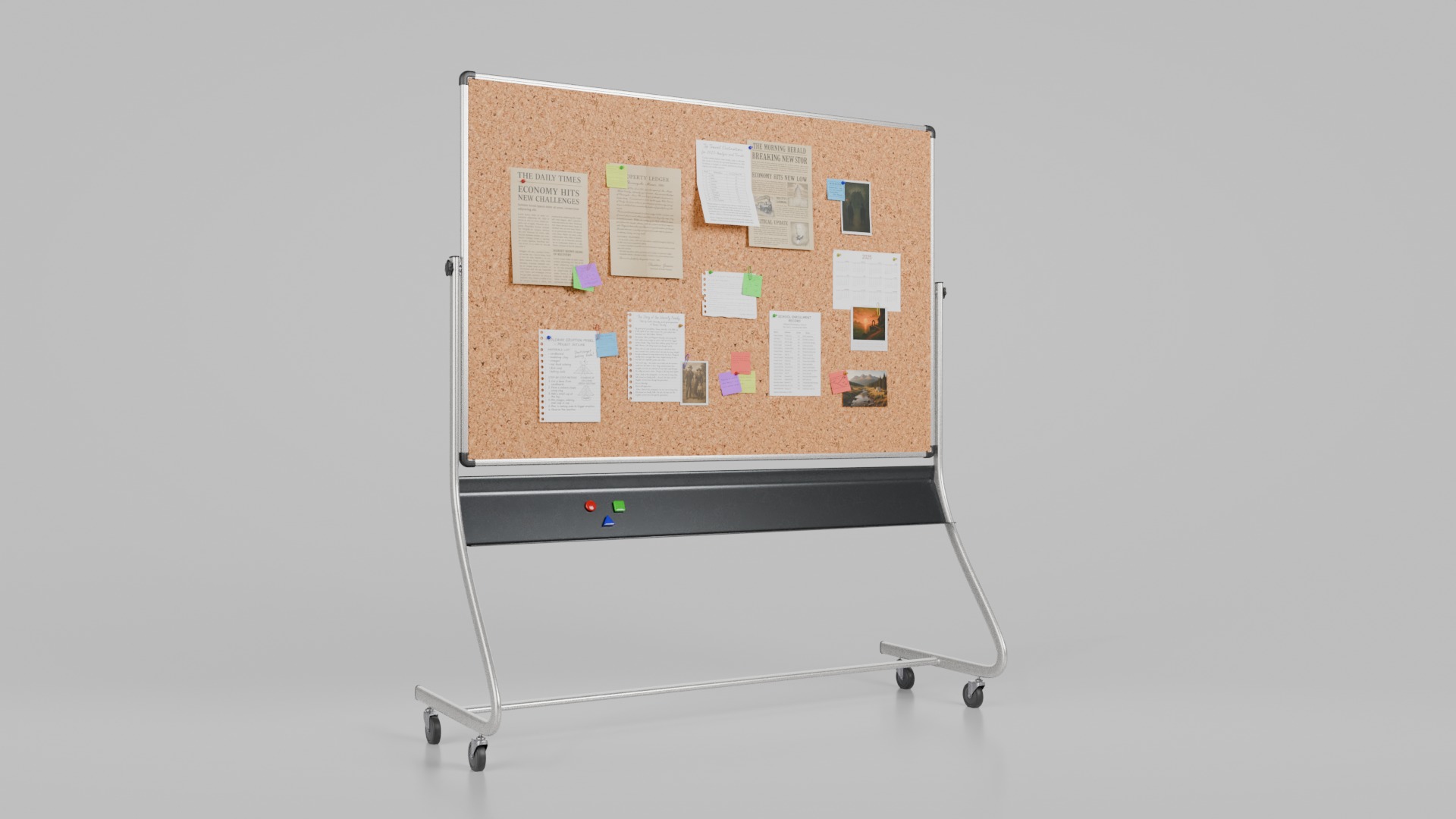 Double-Sided Metal Corkboard -Customizable Rectangular Pin Board Low-poly 3D model_2