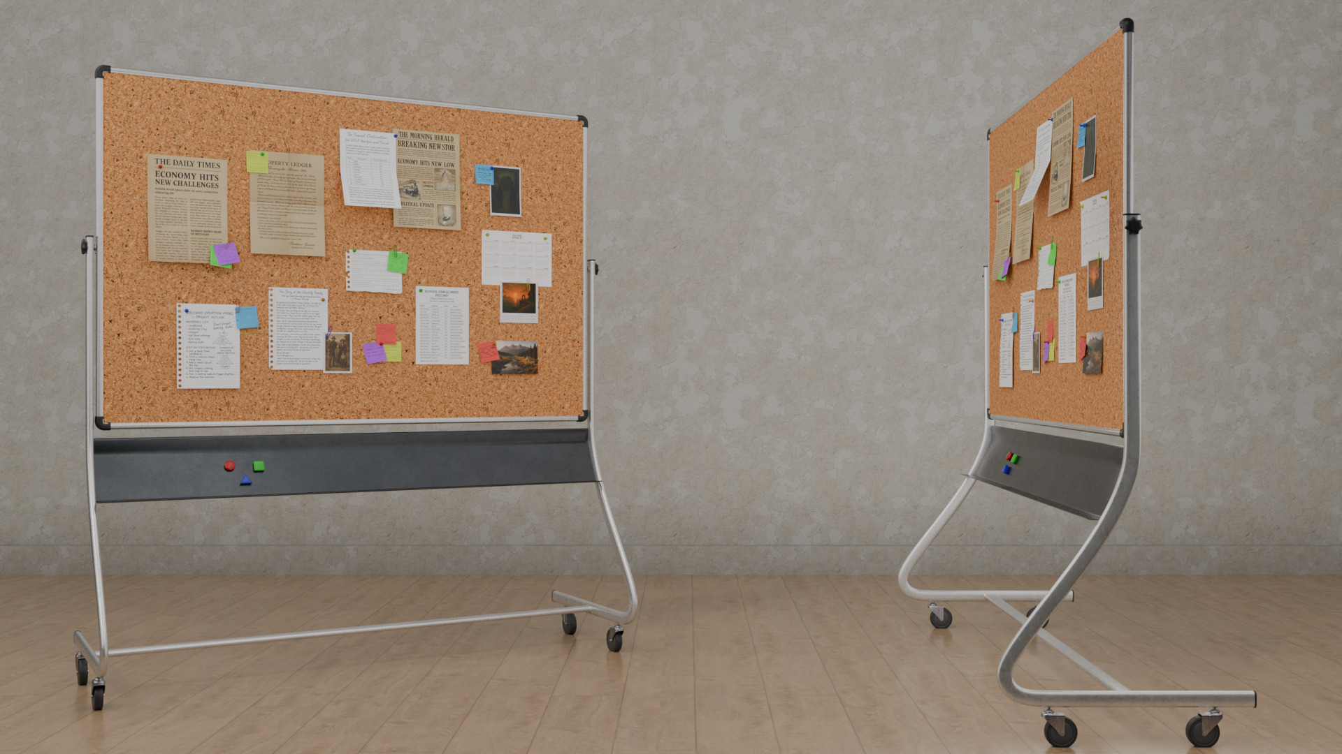 Double-Sided Metal Corkboard -Customizable Rectangular Pin Board Low-poly 3D model_7