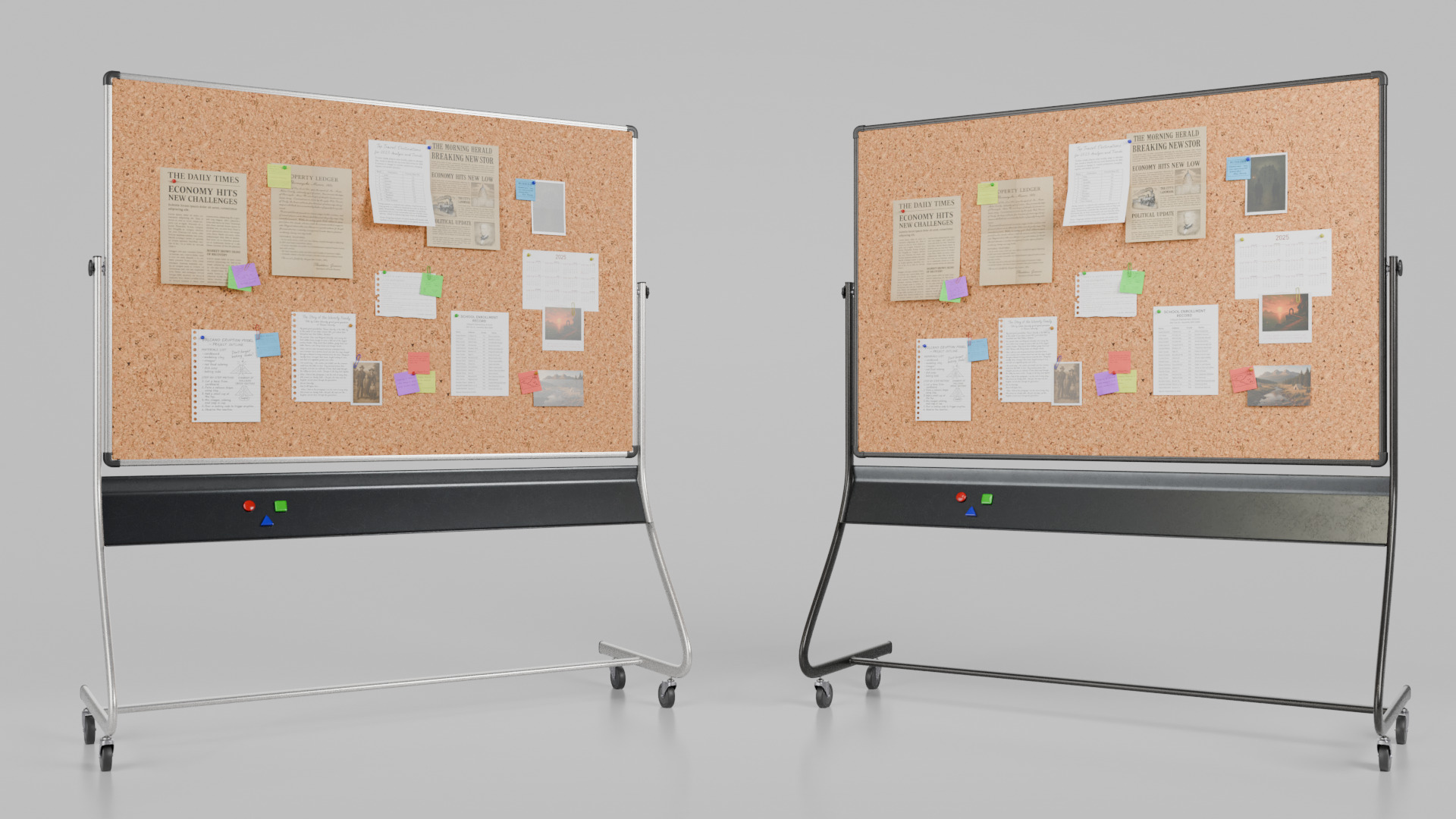Double-Sided Metal Corkboard -Customizable Rectangular Pin Board Low-poly 3D model_9