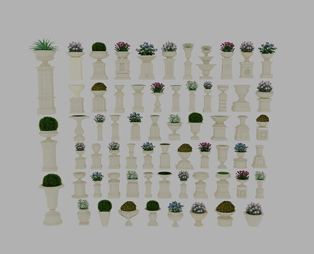 European-style flower beds and flowerpots 3D model
