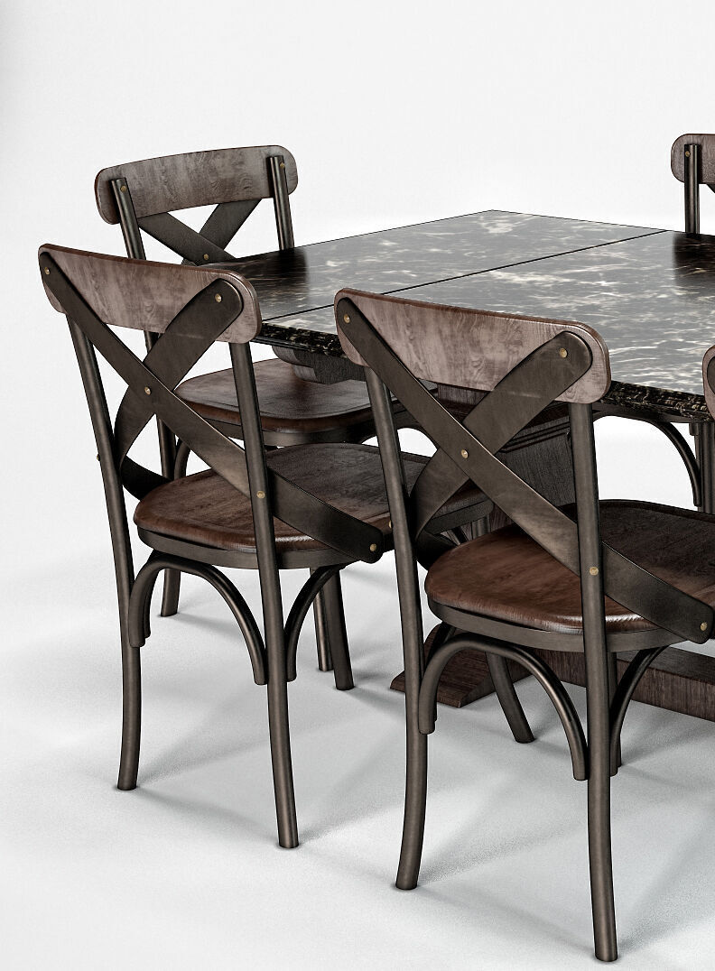 Classic Wooden Dining Table Set with 8 Chairs  3D model_2