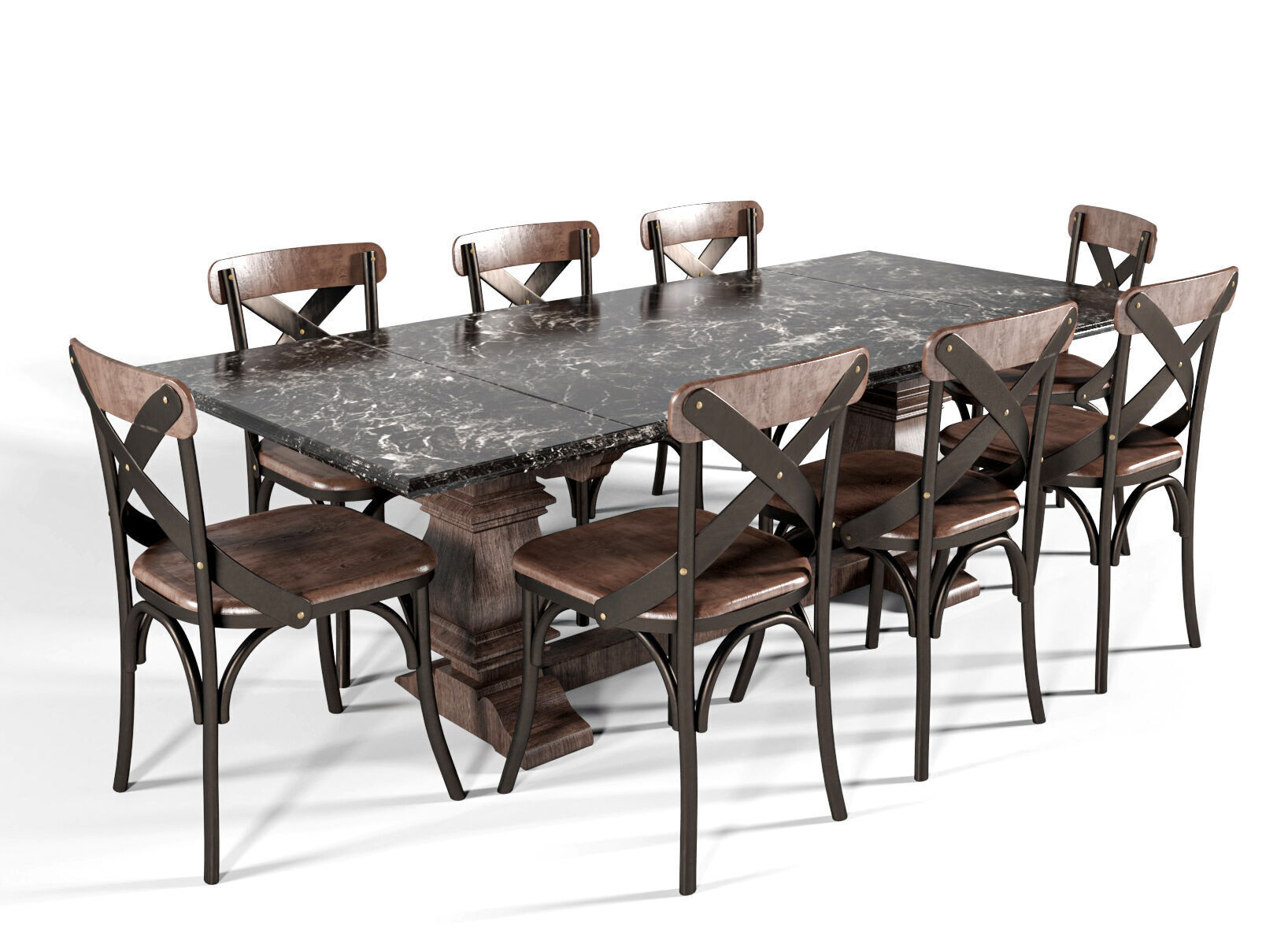 Classic Wooden Dining Table Set with 8 Chairs  3D model_1