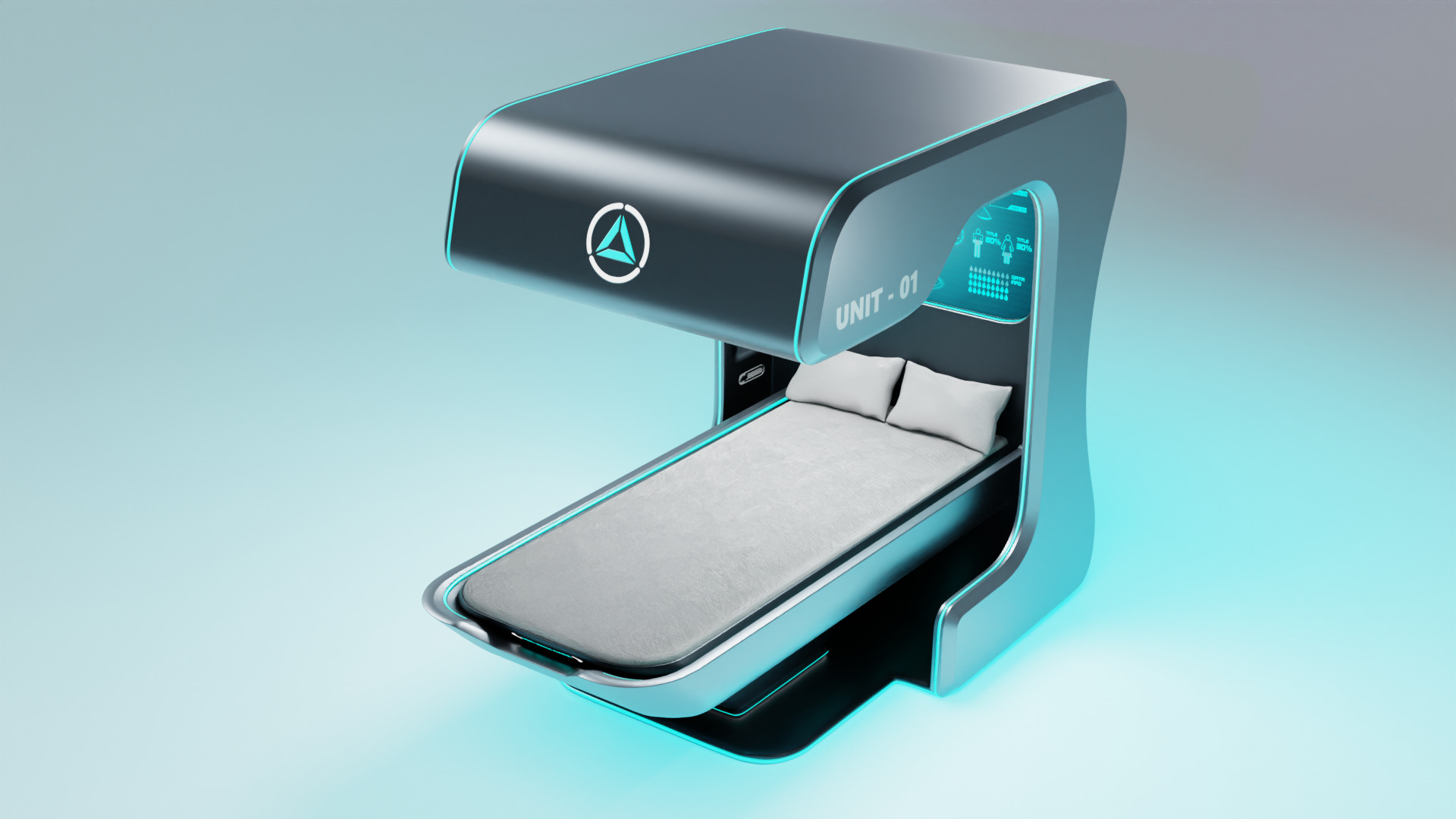 Sci-Fi Bed Low-poly 3D model_3