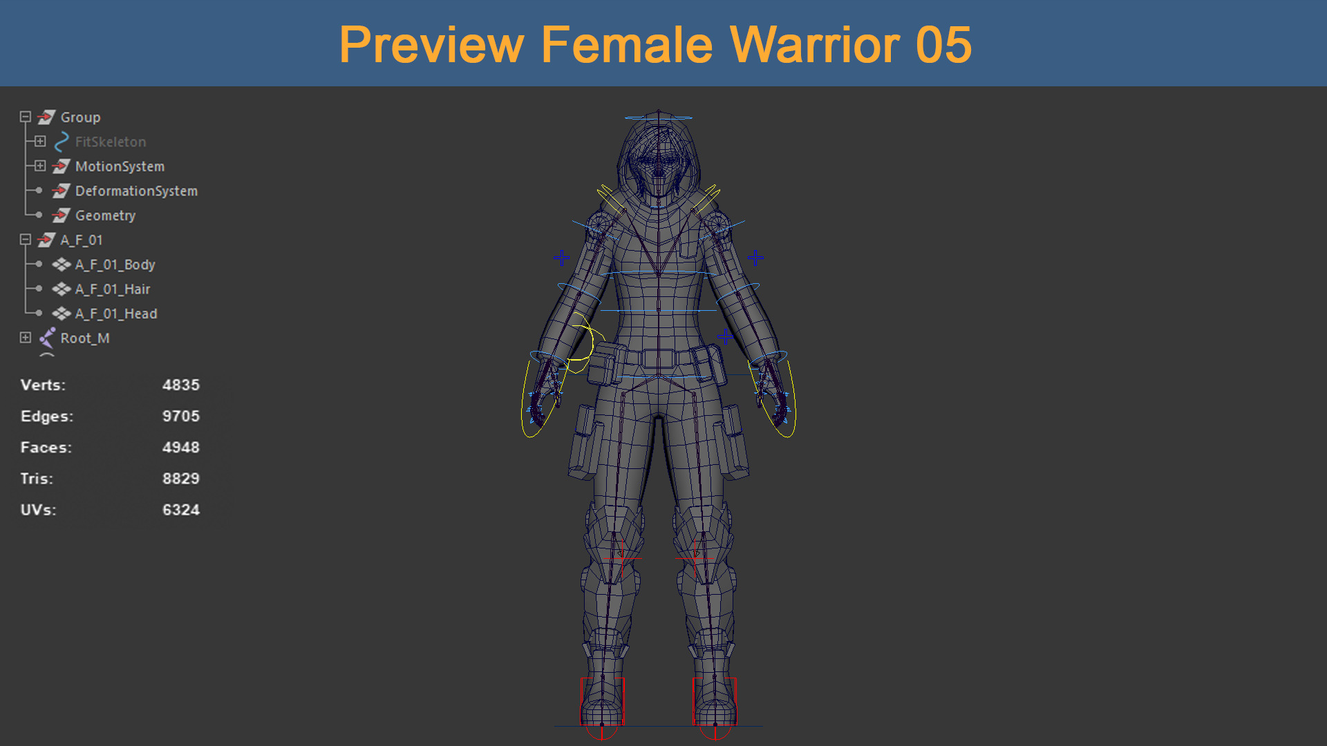Character Female Warriors 05 - Ready for game Low-poly 3D model_8