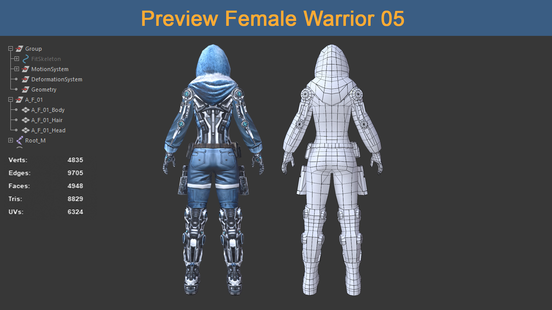 Character Female Warriors 05 - Ready for game Low-poly 3D model_5