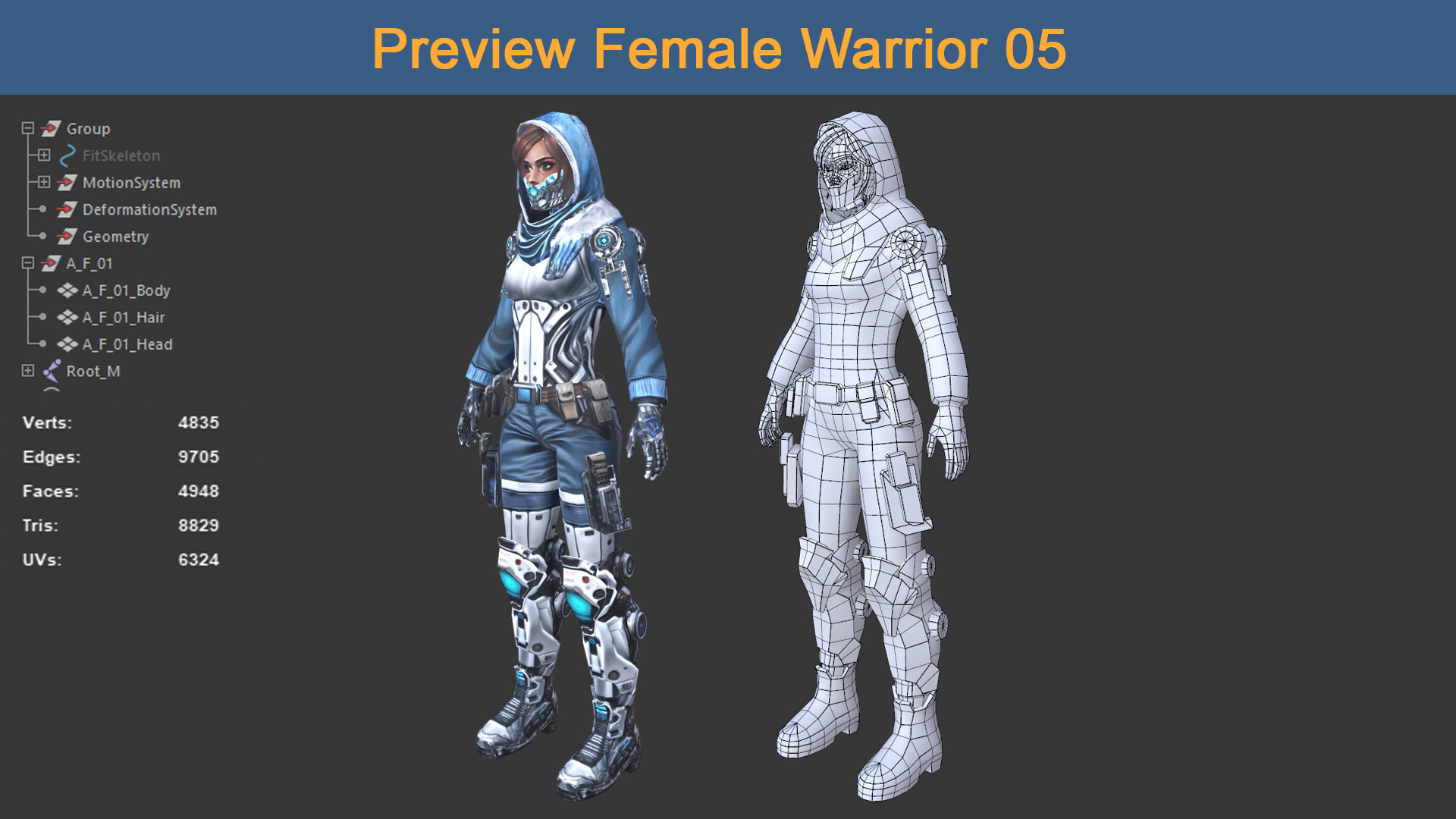Character Female Warriors 05 - Ready for game Low-poly 3D model_7