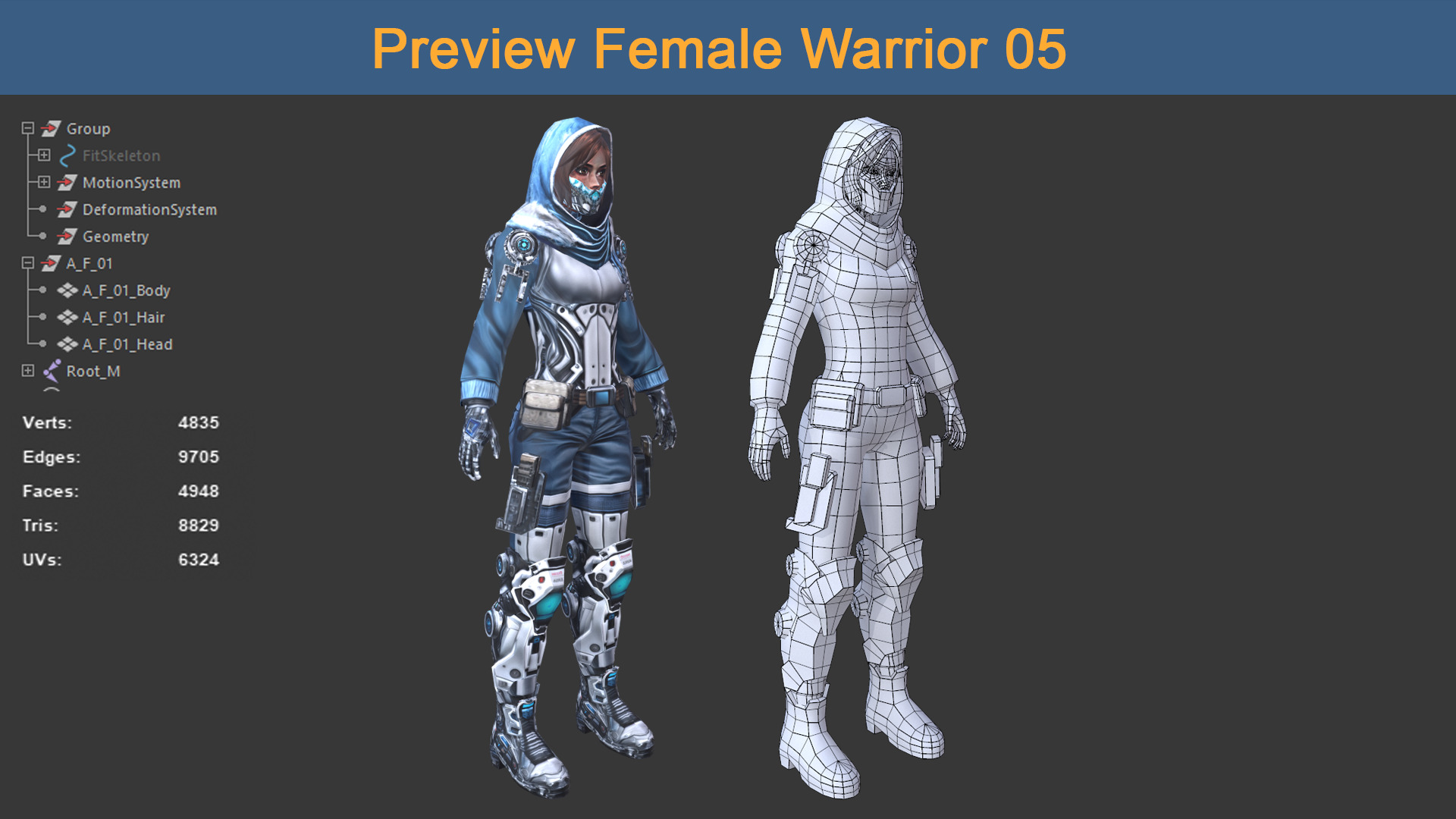 Character Female Warriors 05 - Ready for game Low-poly 3D model_3