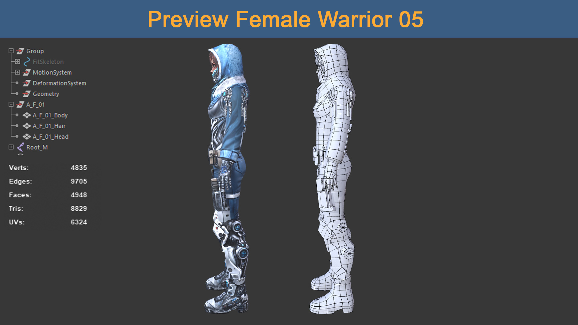 Character Female Warriors 05 - Ready for game Low-poly 3D model_6
