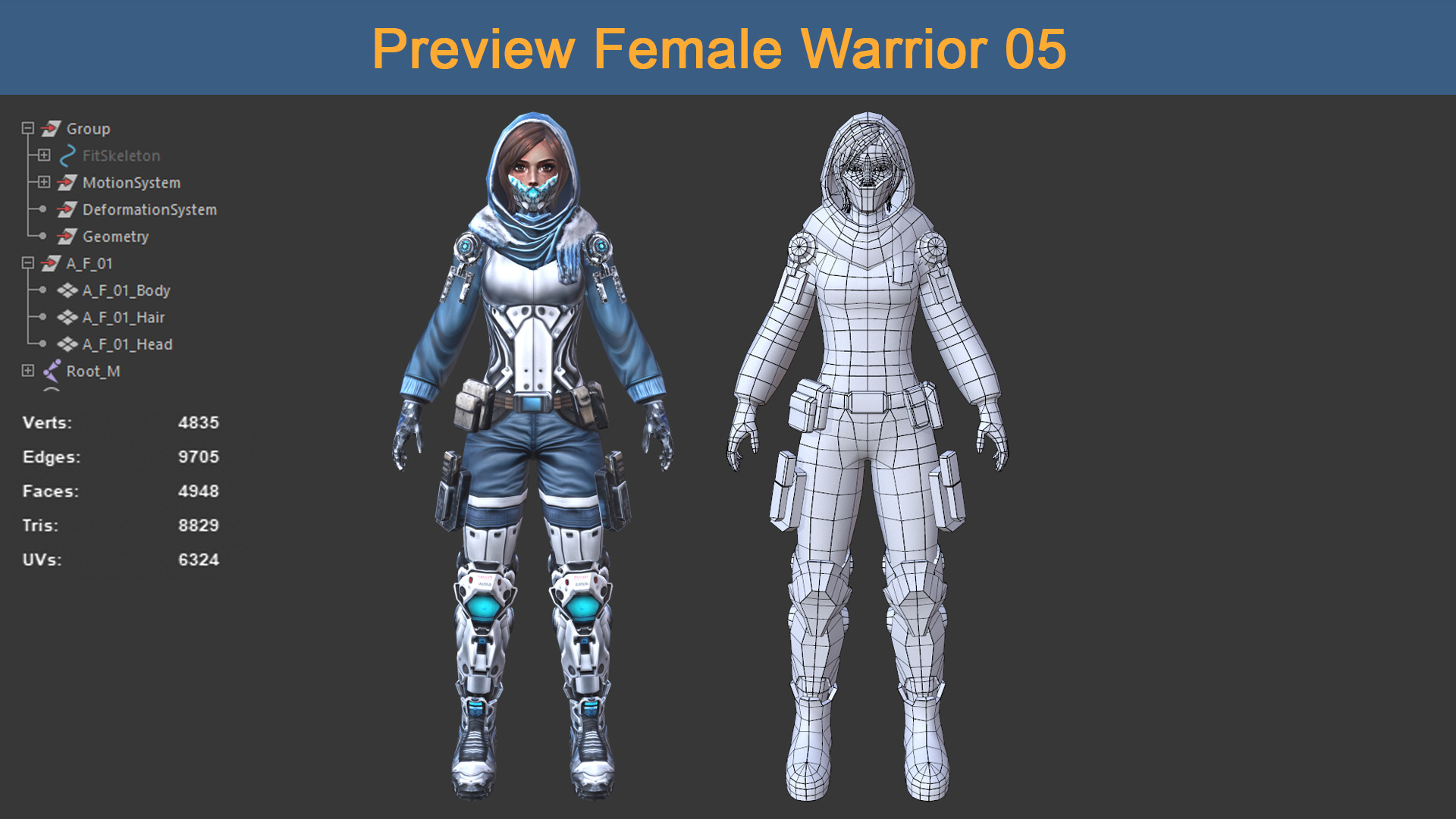 Character Female Warriors 05 - Ready for game Low-poly 3D model_2