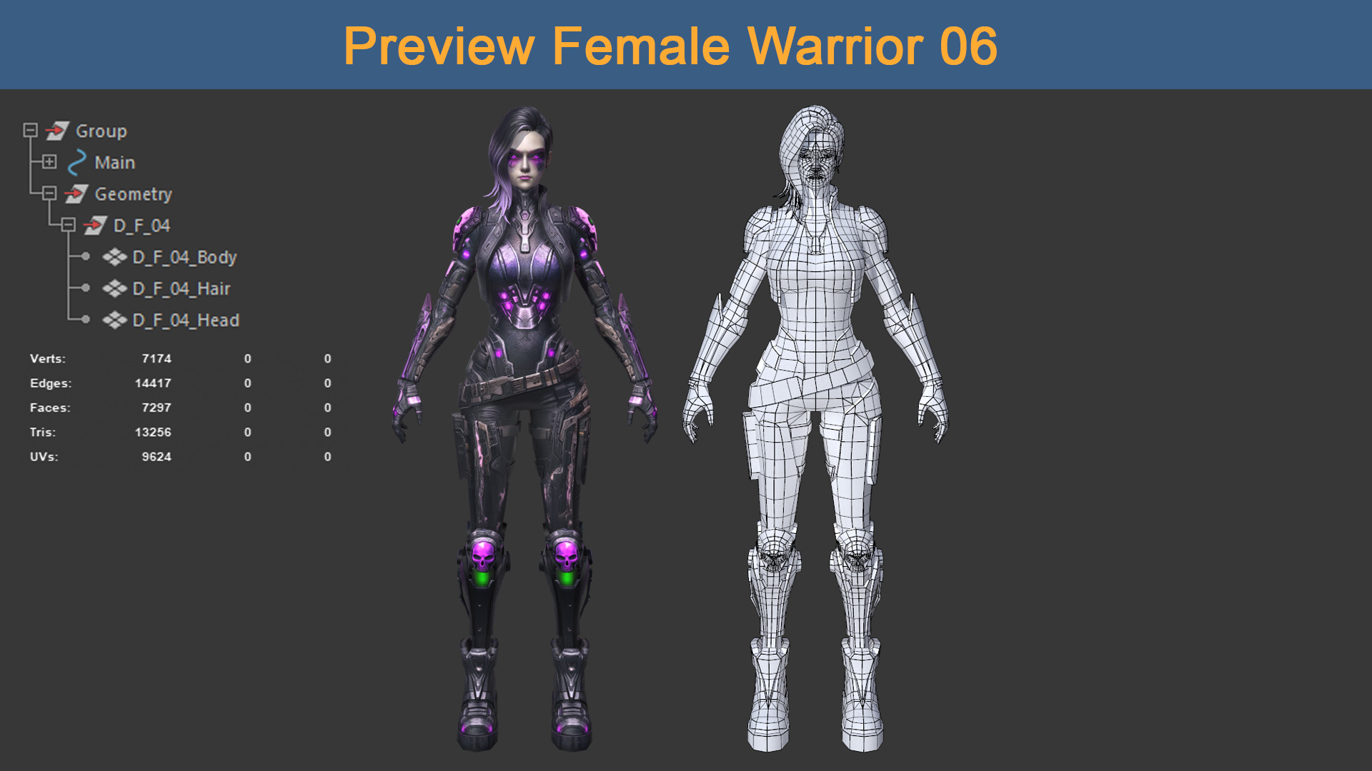 Character Female Warriors 06 - Ready for game Low-poly 3D model_3