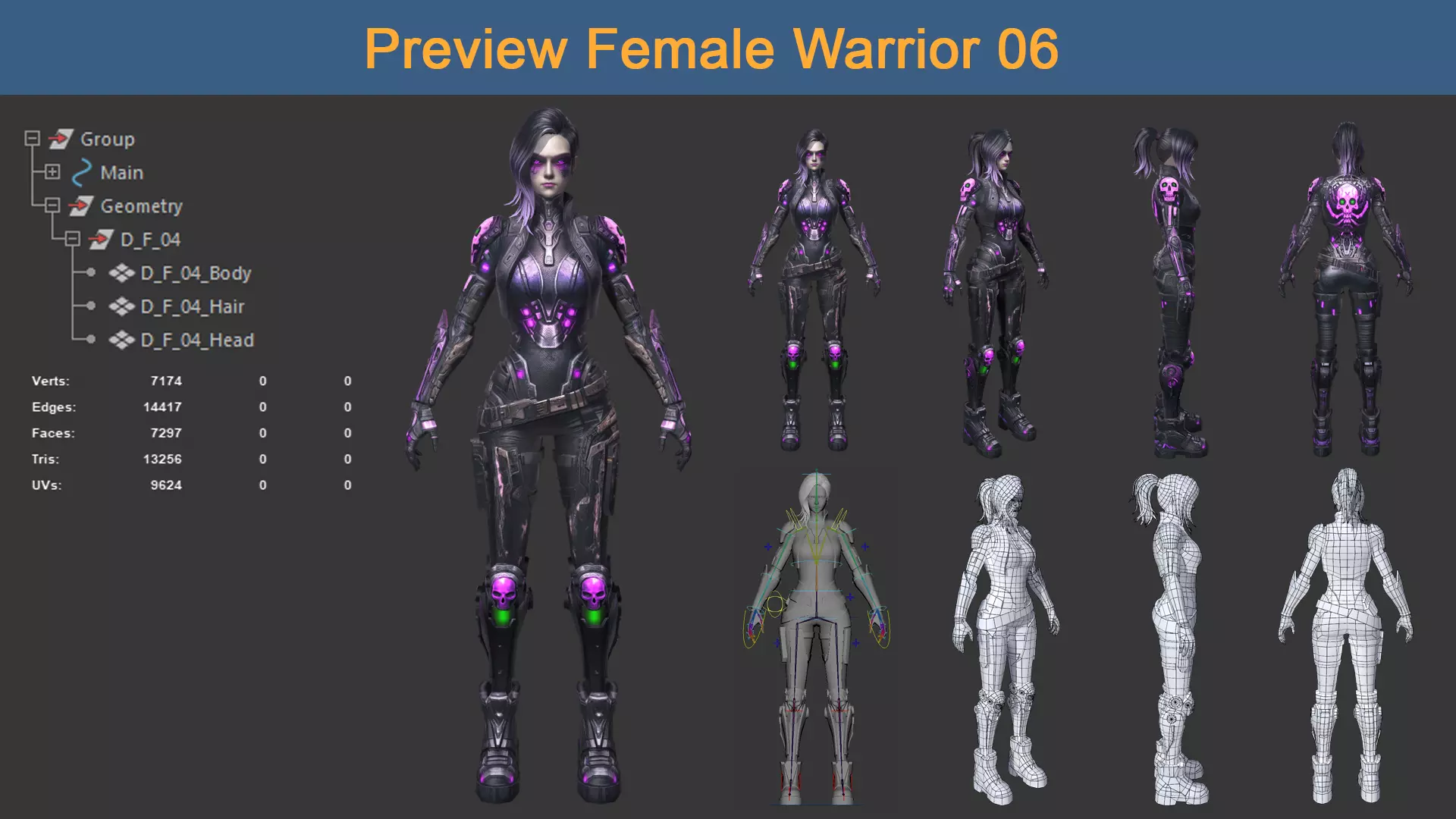 Character Female Warriors 06 - Ready for game Low-poly 3D model_0