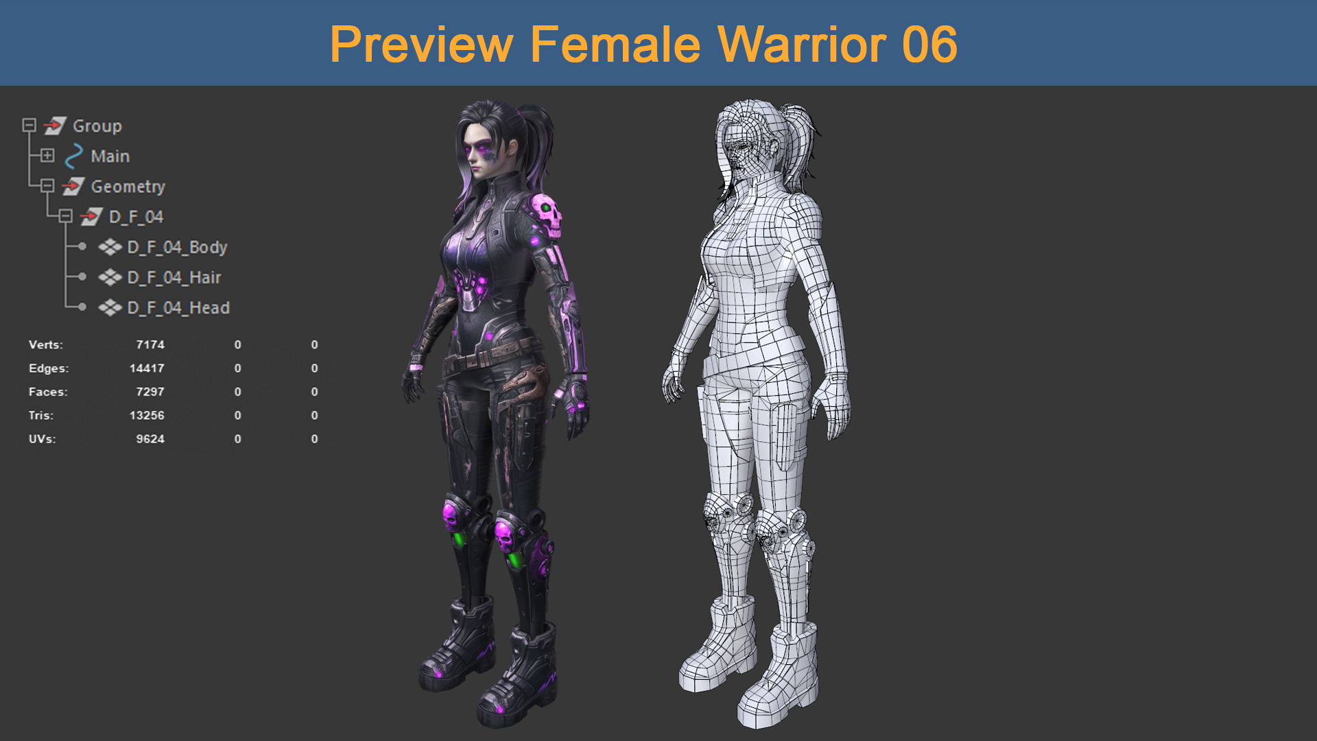 Character Female Warriors 06 - Ready for game Low-poly 3D model_8
