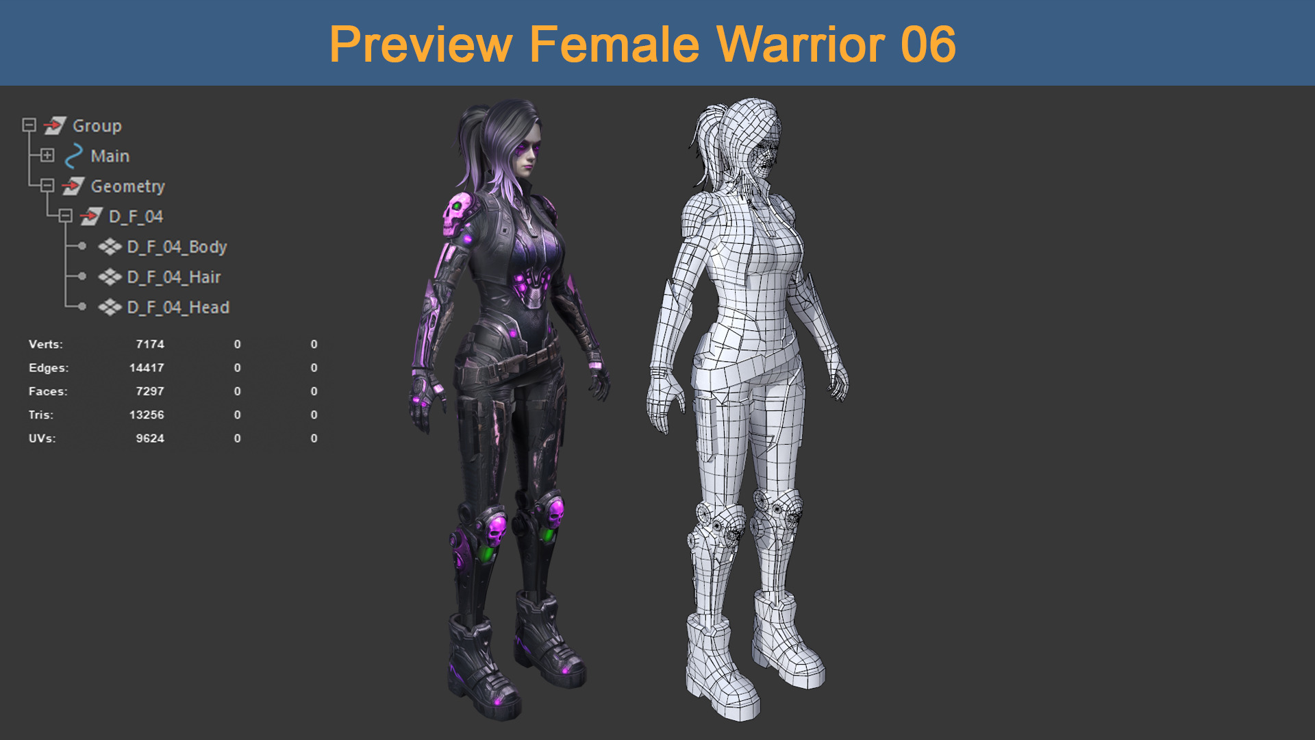 Character Female Warriors 06 - Ready for game Low-poly 3D model_4