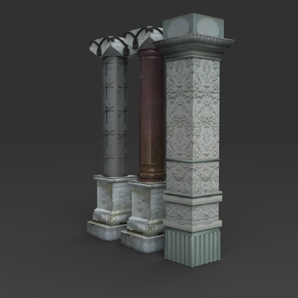 Columns Low-poly 3D model_1