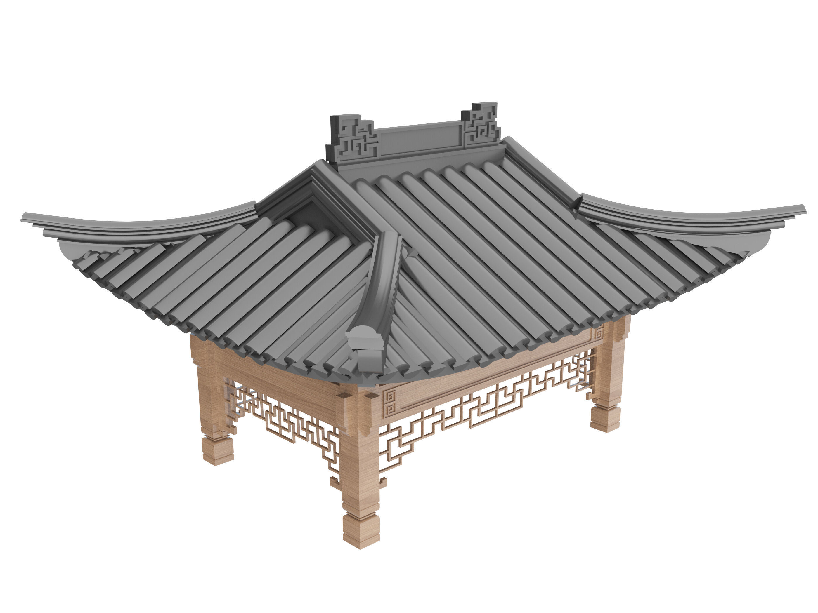 Chinese eaves Low-poly 3D model_3