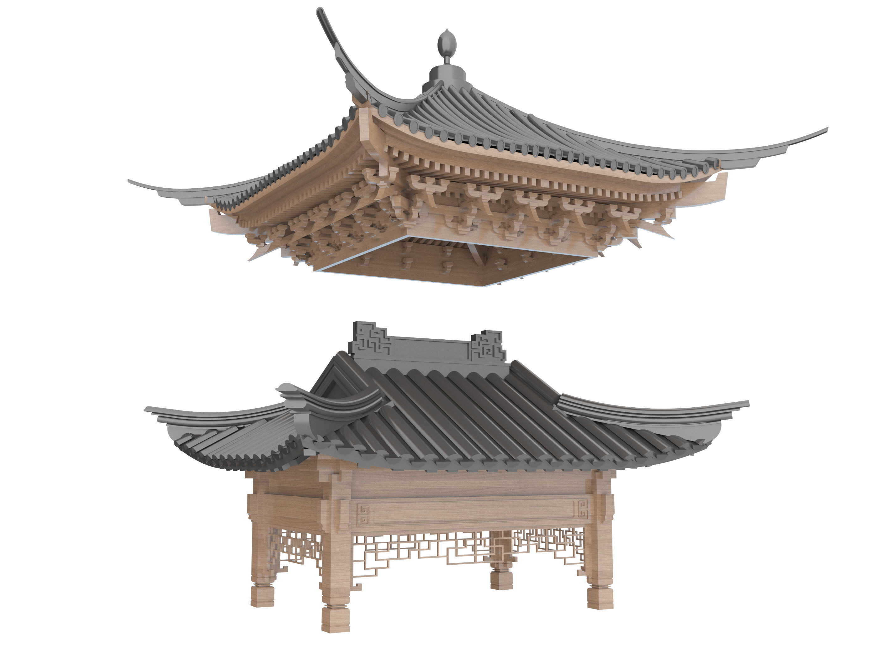 Chinese eaves Low-poly 3D model_4