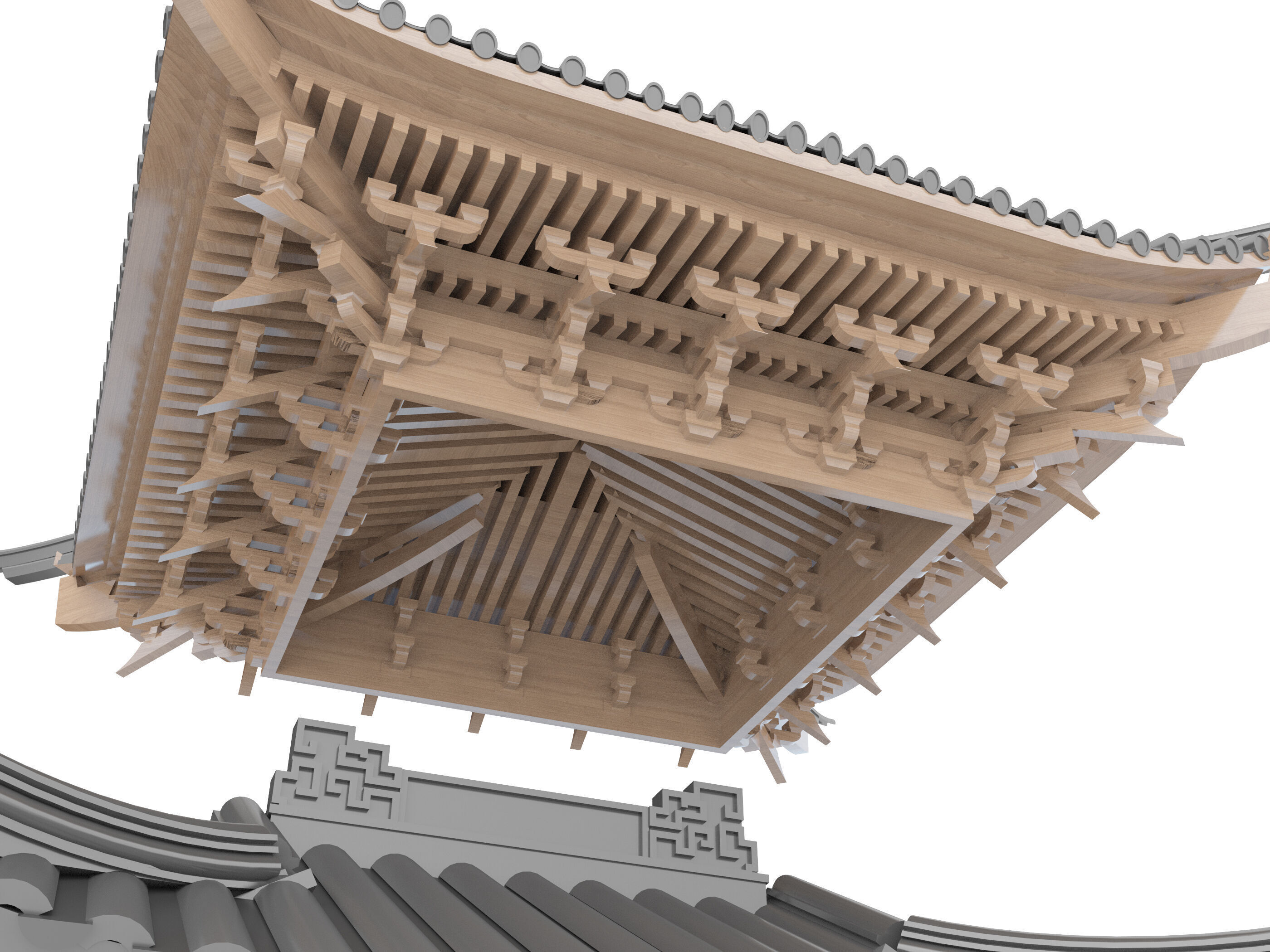 Chinese eaves Low-poly 3D model_1