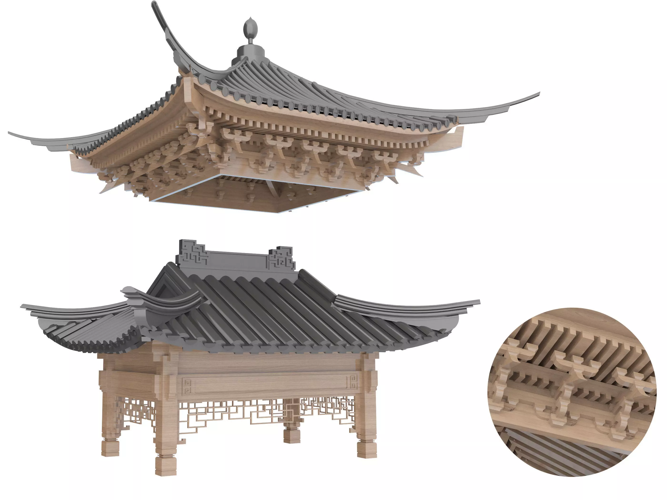 Chinese eaves Low-poly 3D model_0