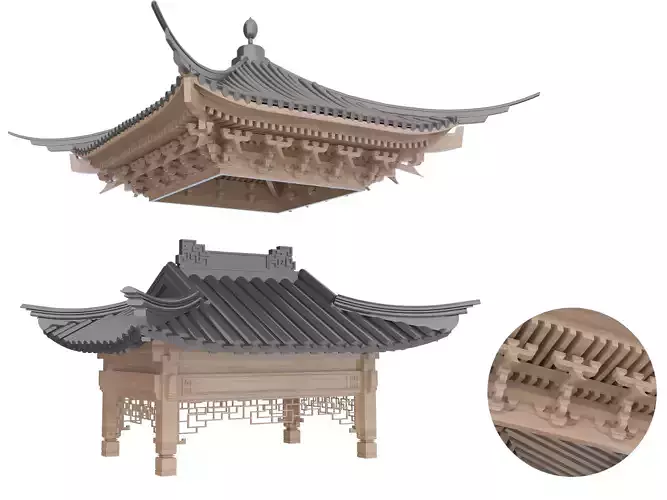 Chinese eaves Low-poly 3D model