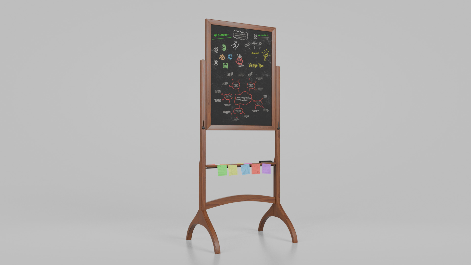 Dual-Sided Wooden Writing Board -Customizable Tall Writing Board Low-poly 3D model_4
