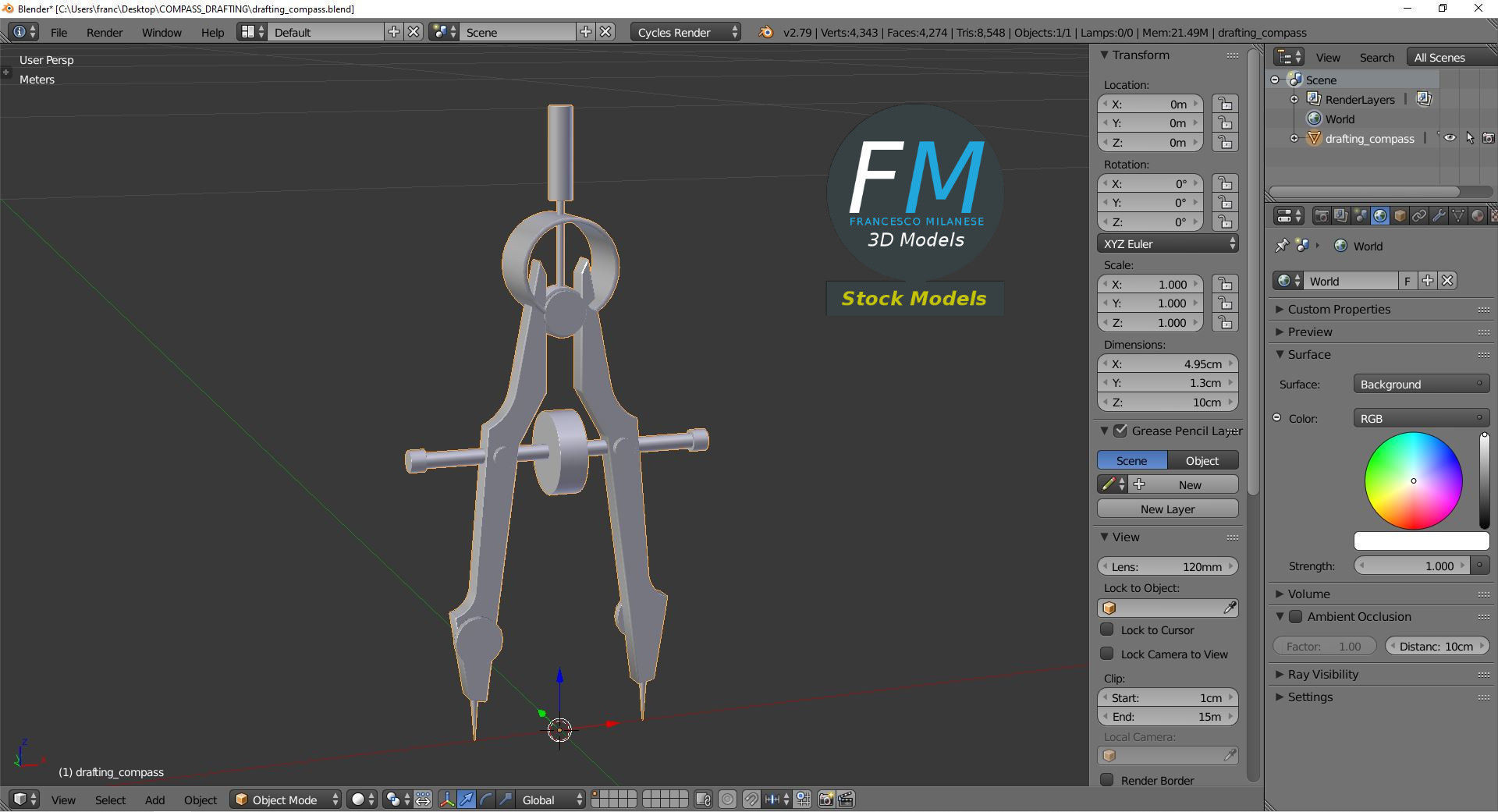 Compass drafting Low-poly 3D model_9