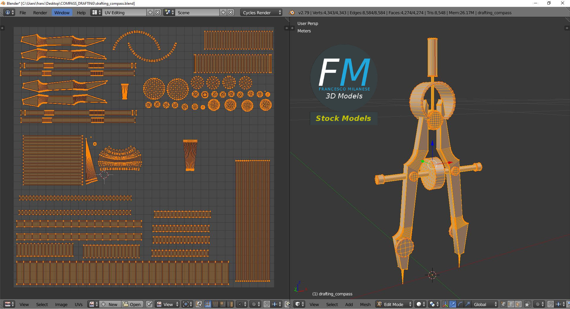 Compass drafting Low-poly 3D model_10