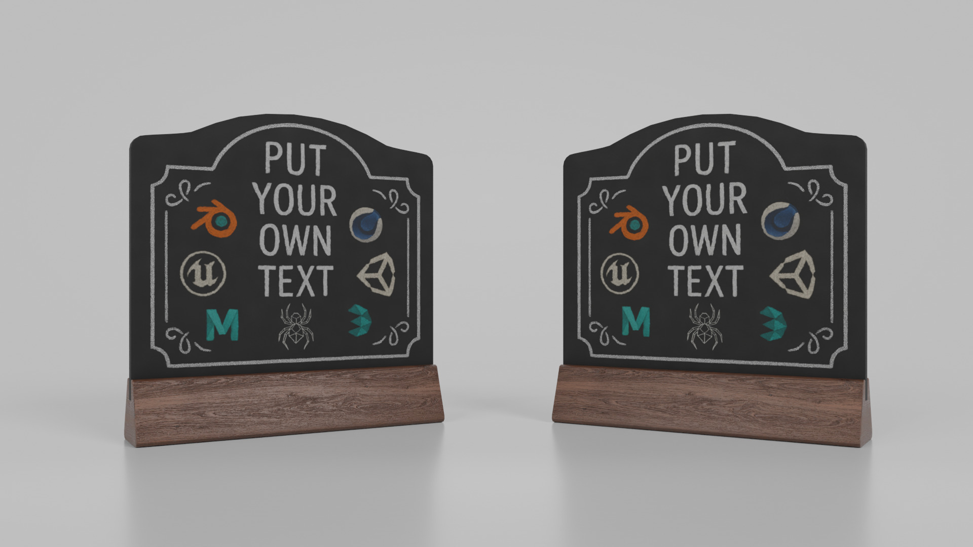 Customizable Countertop Crowned-Top Chalkboard - Triangle Stand Low-poly 3D model_7