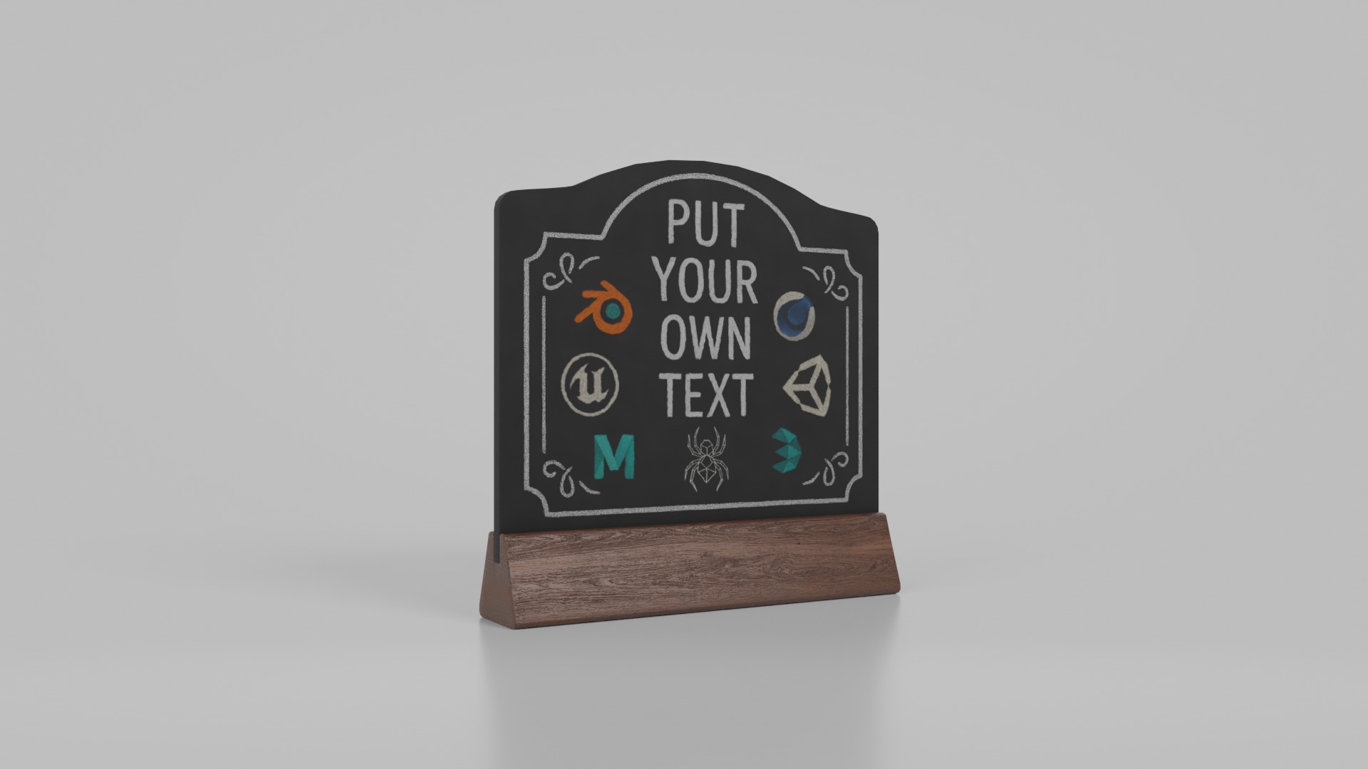Customizable Countertop Crowned-Top Chalkboard - Triangle Stand Low-poly 3D model_2