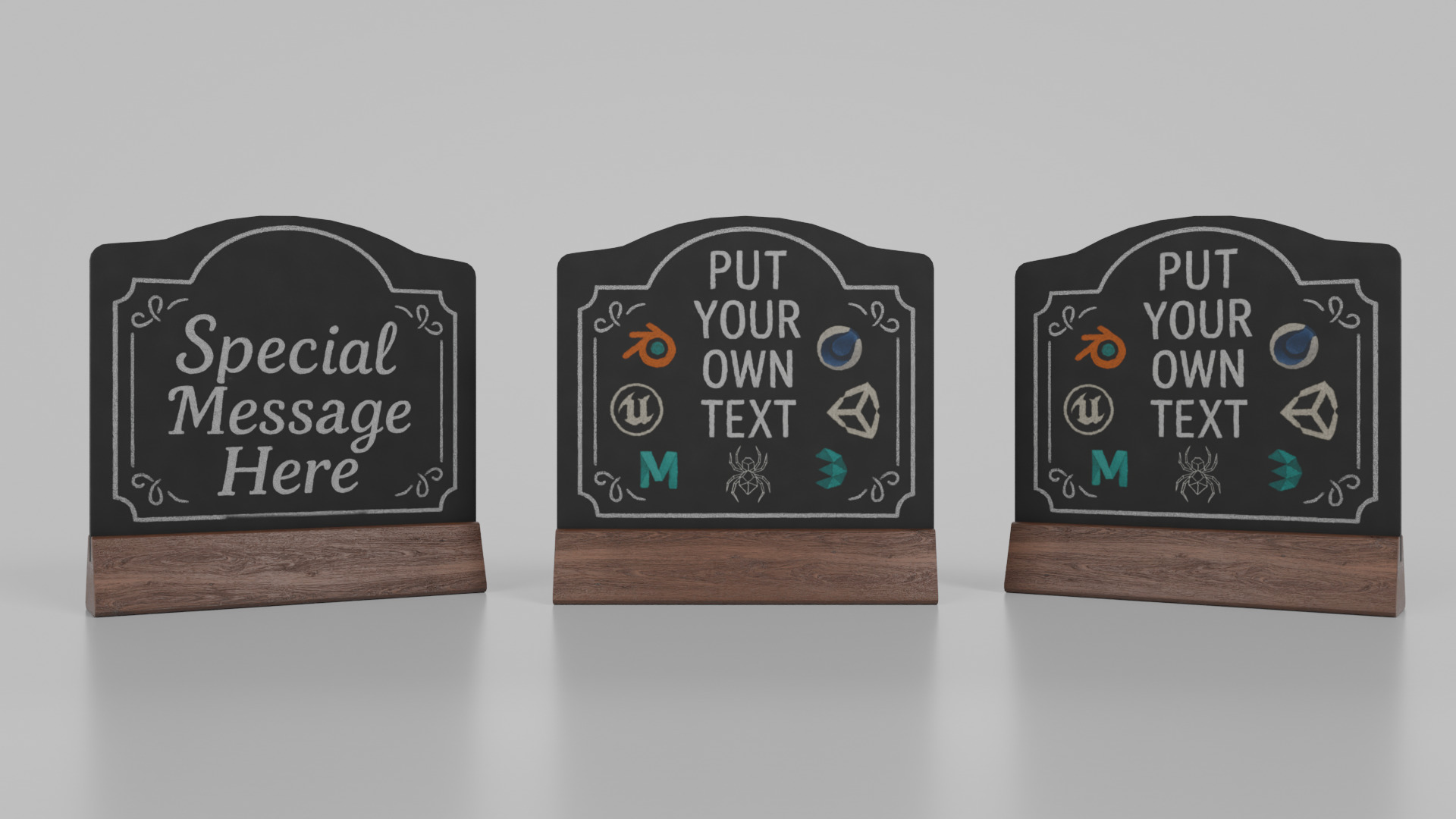 Customizable Countertop Crowned-Top Chalkboard - Triangle Stand Low-poly 3D model_9