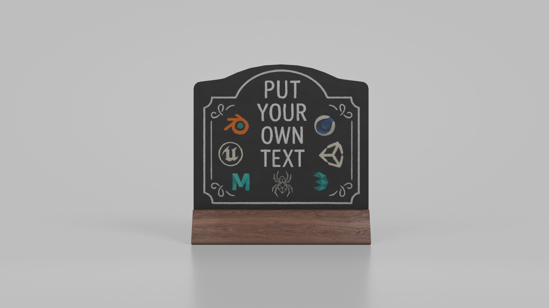 Customizable Countertop Crowned-Top Chalkboard - Triangle Stand Low-poly 3D model_4