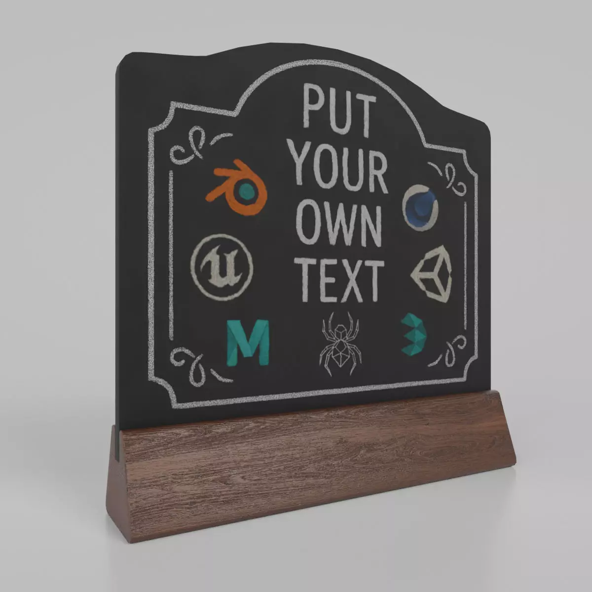 Customizable Countertop Crowned-Top Chalkboard - Triangle Stand Low-poly 3D model_0