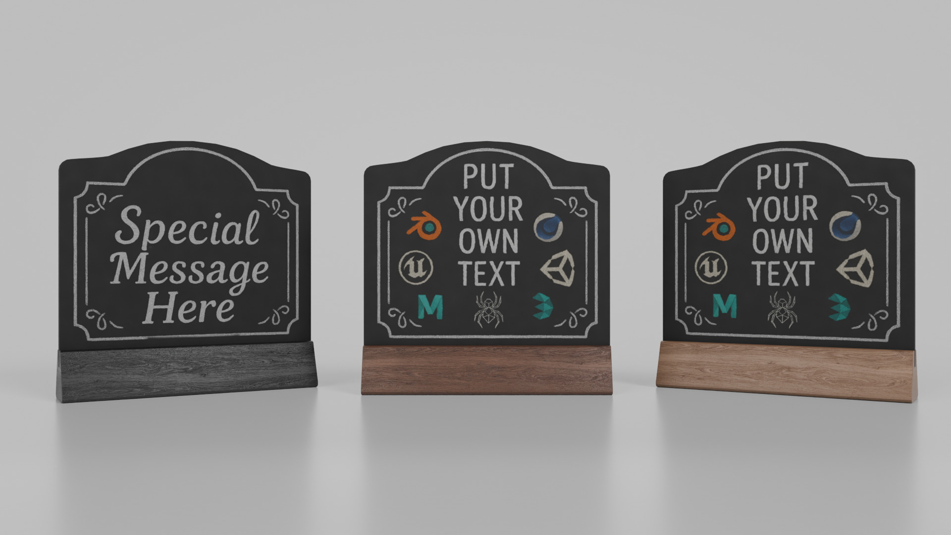 Customizable Countertop Crowned-Top Chalkboard - Triangle Stand Low-poly 3D model_10