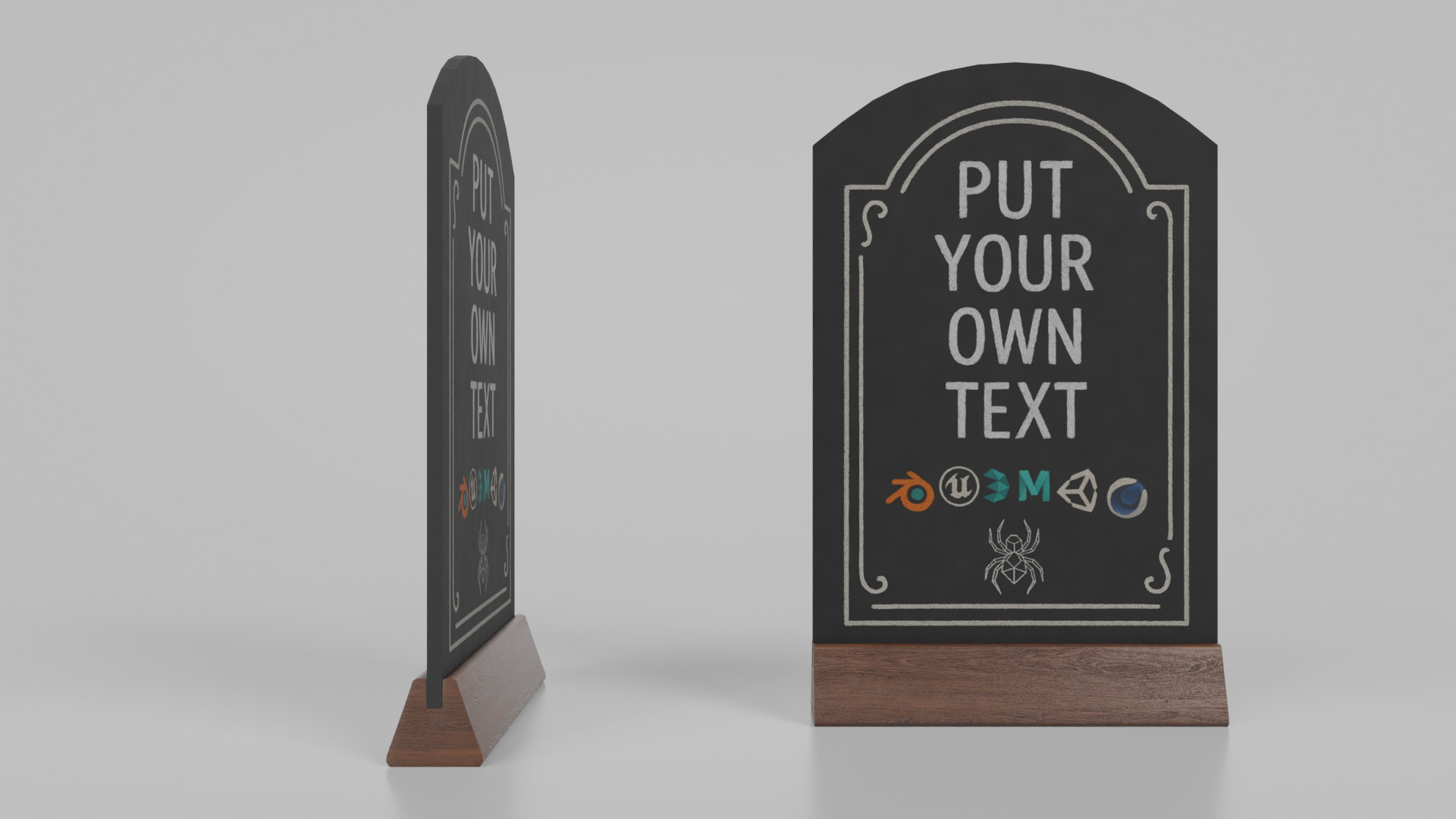 Customizable Countertop Arched-Top Chalkboard - Triangle Stand Low-poly 3D model_6