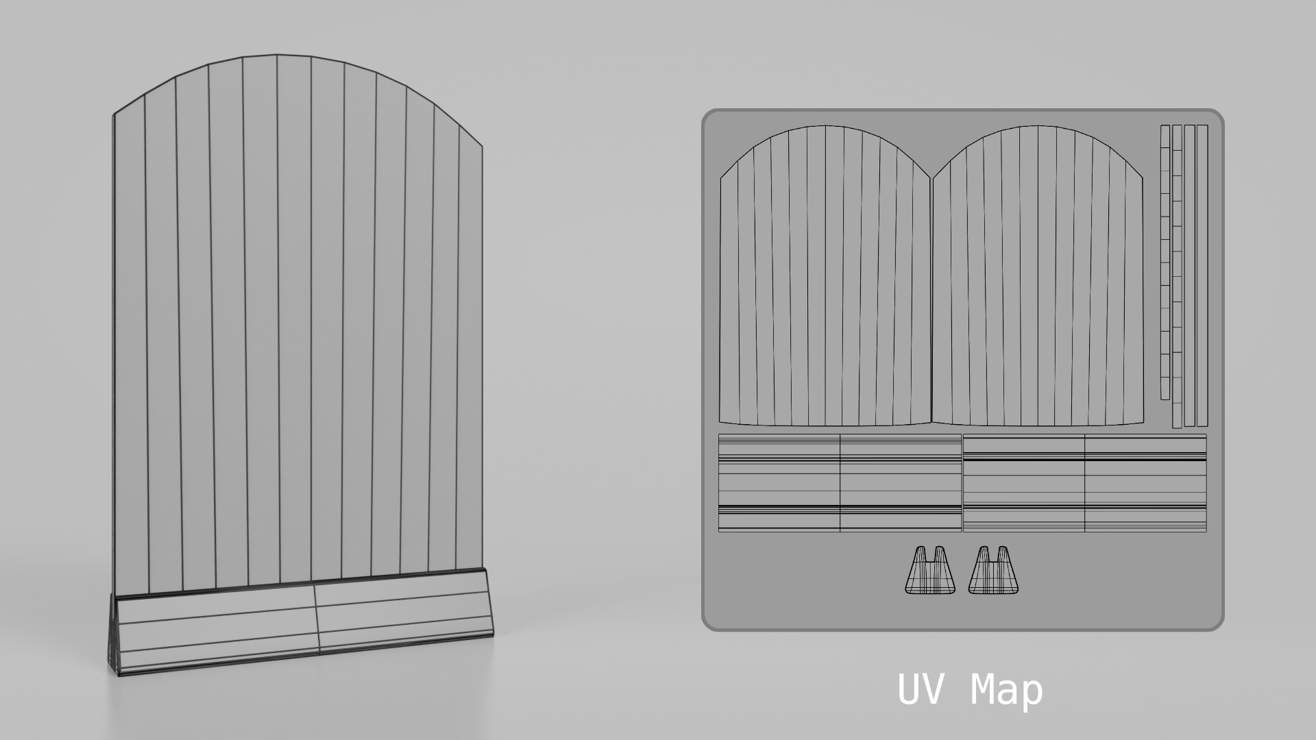 Customizable Countertop Arched-Top Chalkboard - Triangle Stand Low-poly 3D model_12