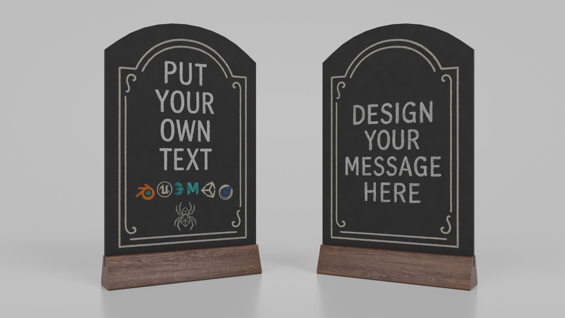 Customizable Countertop Arched-Top Chalkboard - Triangle Stand Low-poly 3D model_7