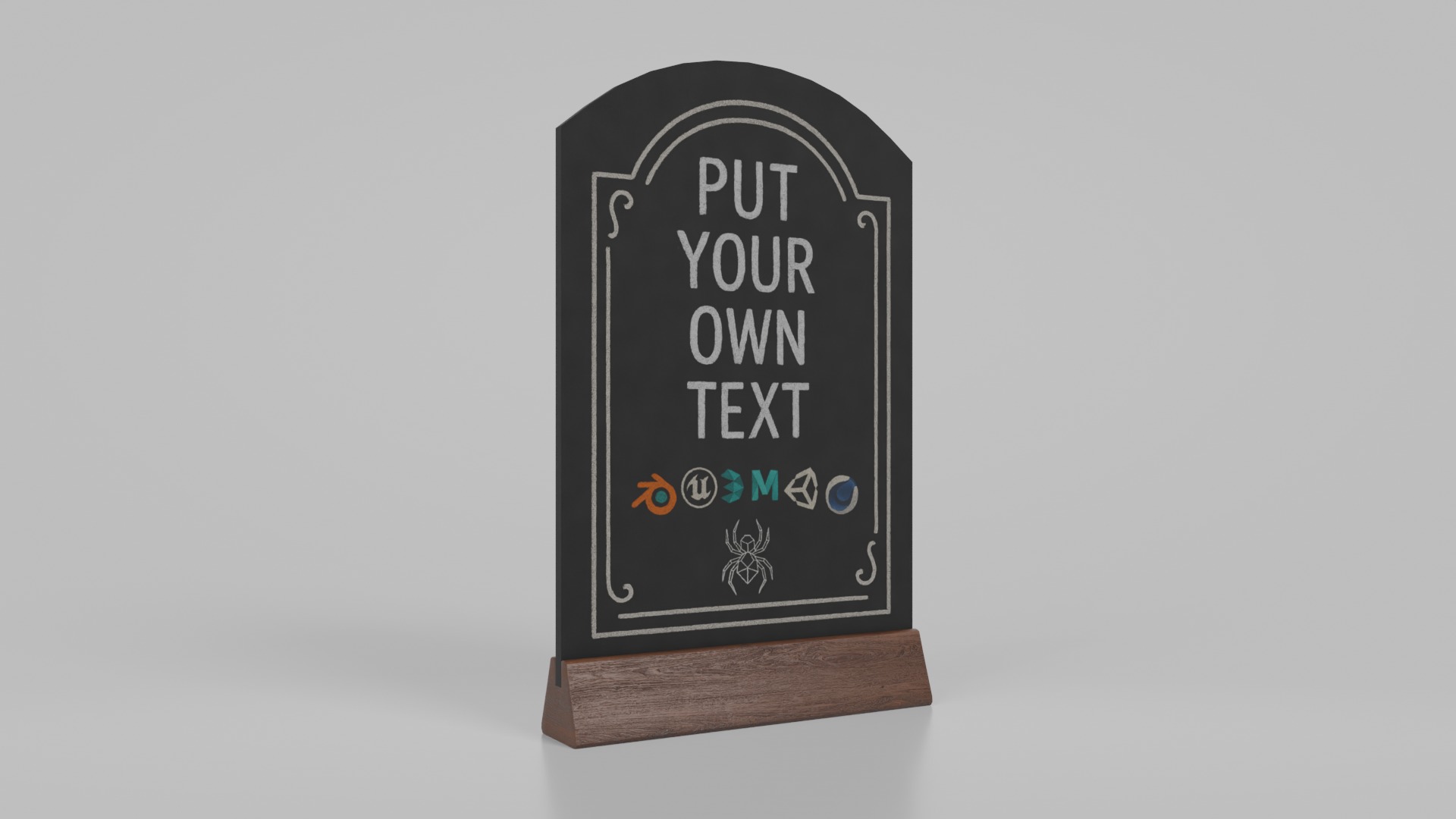 Customizable Countertop Arched-Top Chalkboard - Triangle Stand Low-poly 3D model_2