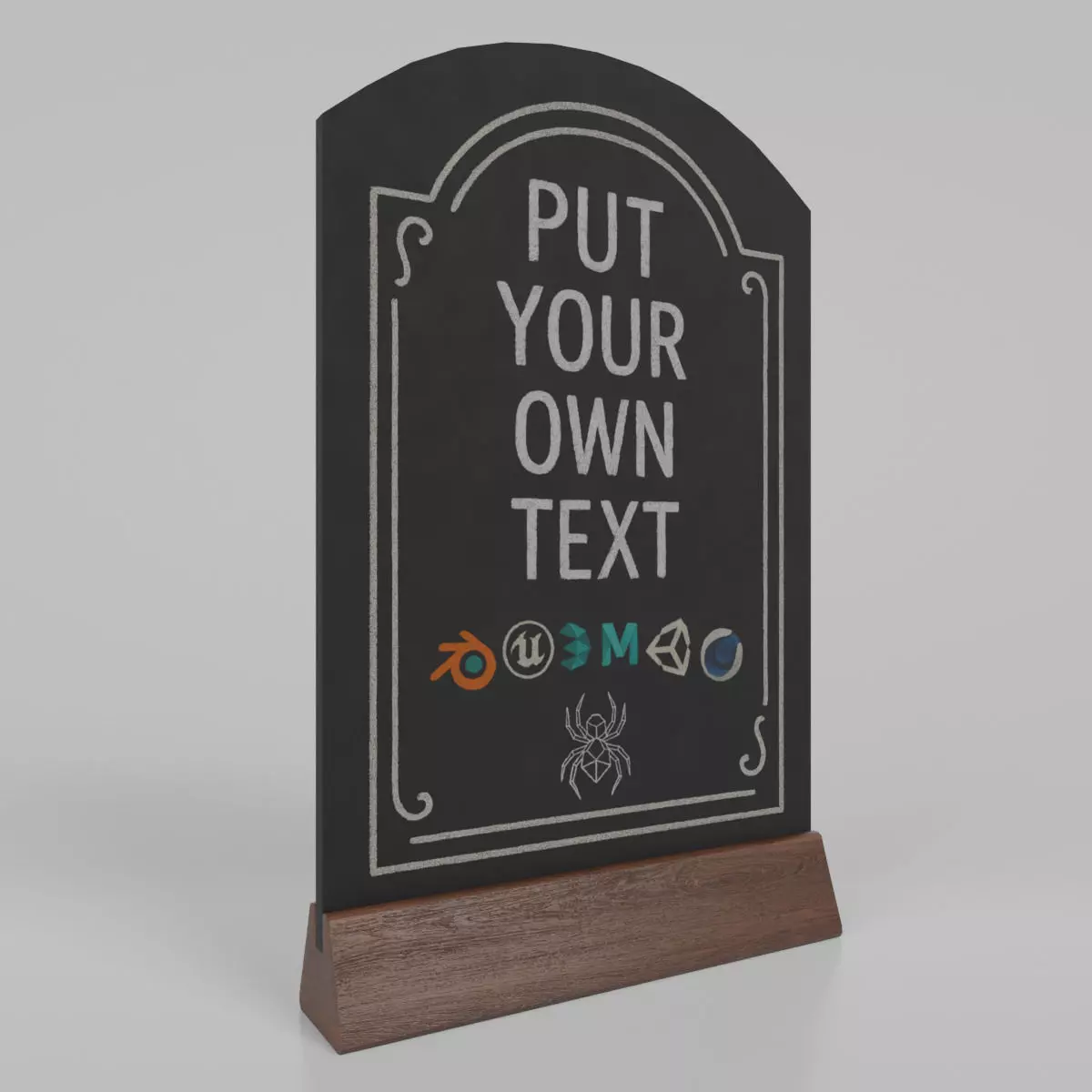 Customizable Countertop Arched-Top Chalkboard - Triangle Stand Low-poly 3D model_0