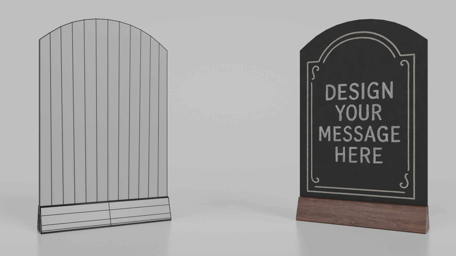 Customizable Countertop Arched-Top Chalkboard - Triangle Stand Low-poly 3D model_11