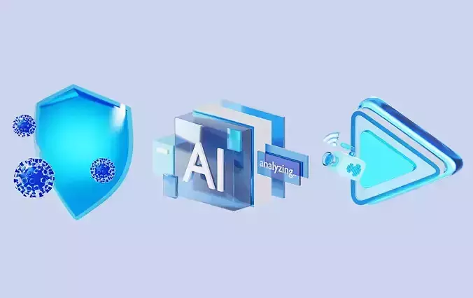 Internet and Computer 3D Icon Set Low-poly 3D model