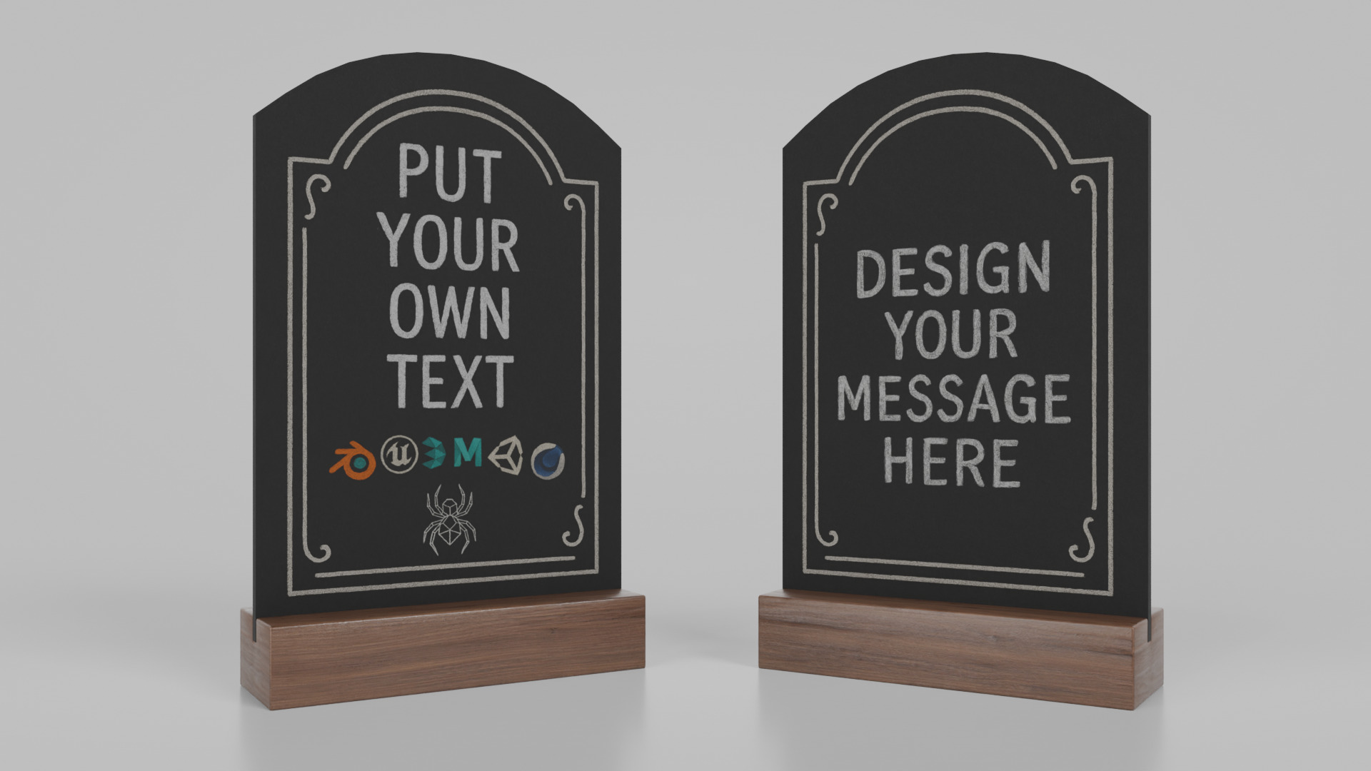 Customizable Countertop Arched-Top Chalkboard - Standard Stand Low-poly 3D model_7