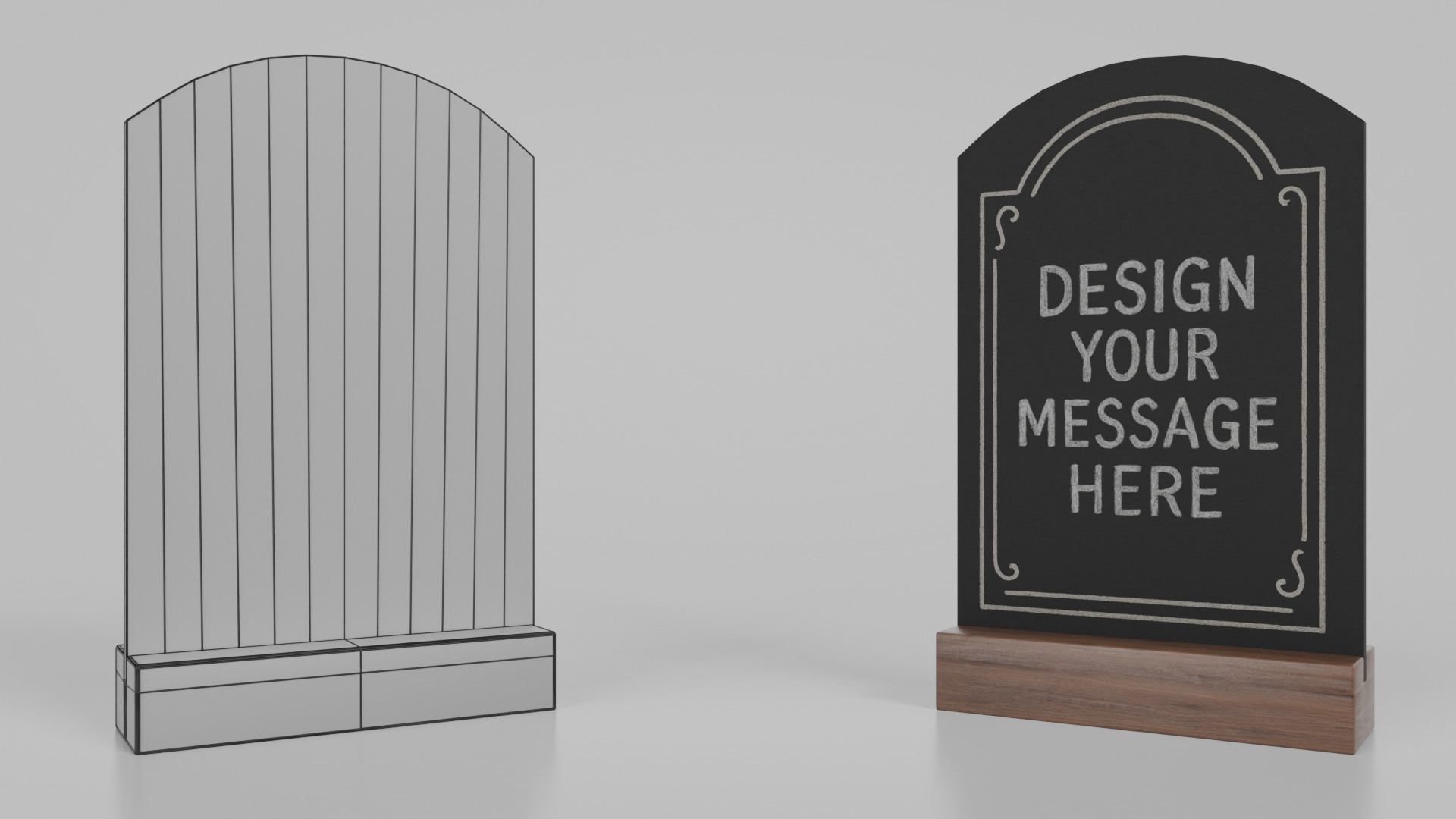 Customizable Countertop Arched-Top Chalkboard - Standard Stand Low-poly 3D model_11