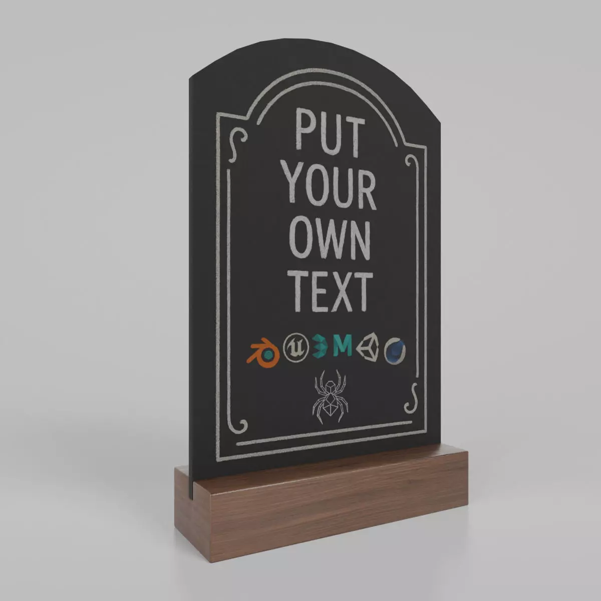 Customizable Countertop Arched-Top Chalkboard - Standard Stand Low-poly 3D model_0