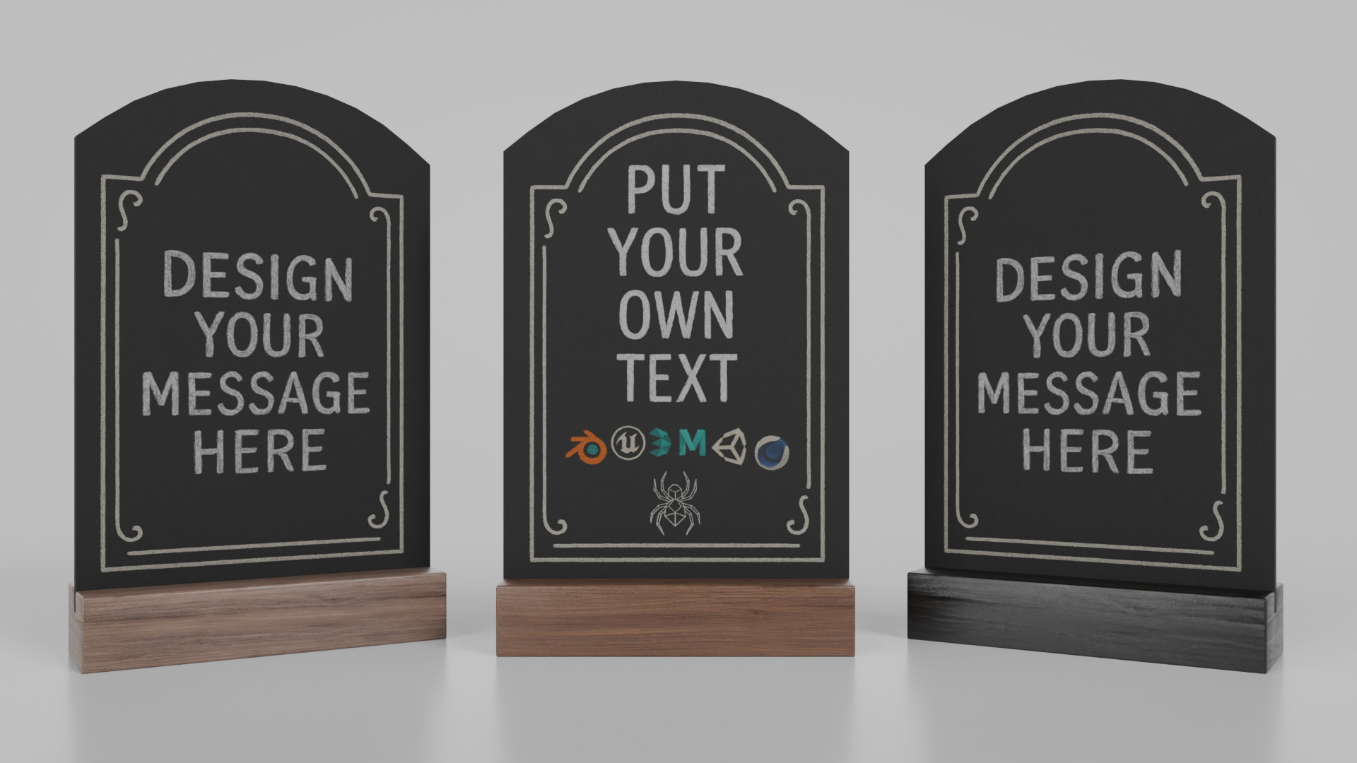 Customizable Countertop Arched-Top Chalkboard - Standard Stand Low-poly 3D model_9