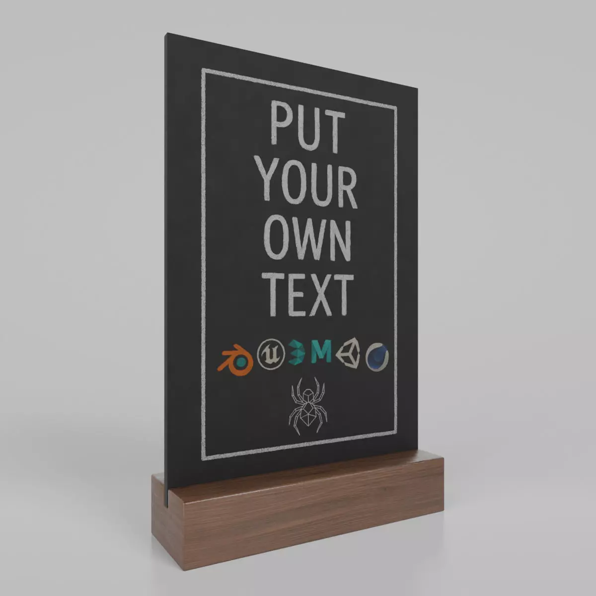 Customizable Countertop Rectangular Chalkboard - Standard Stand Low-poly 3D model_0