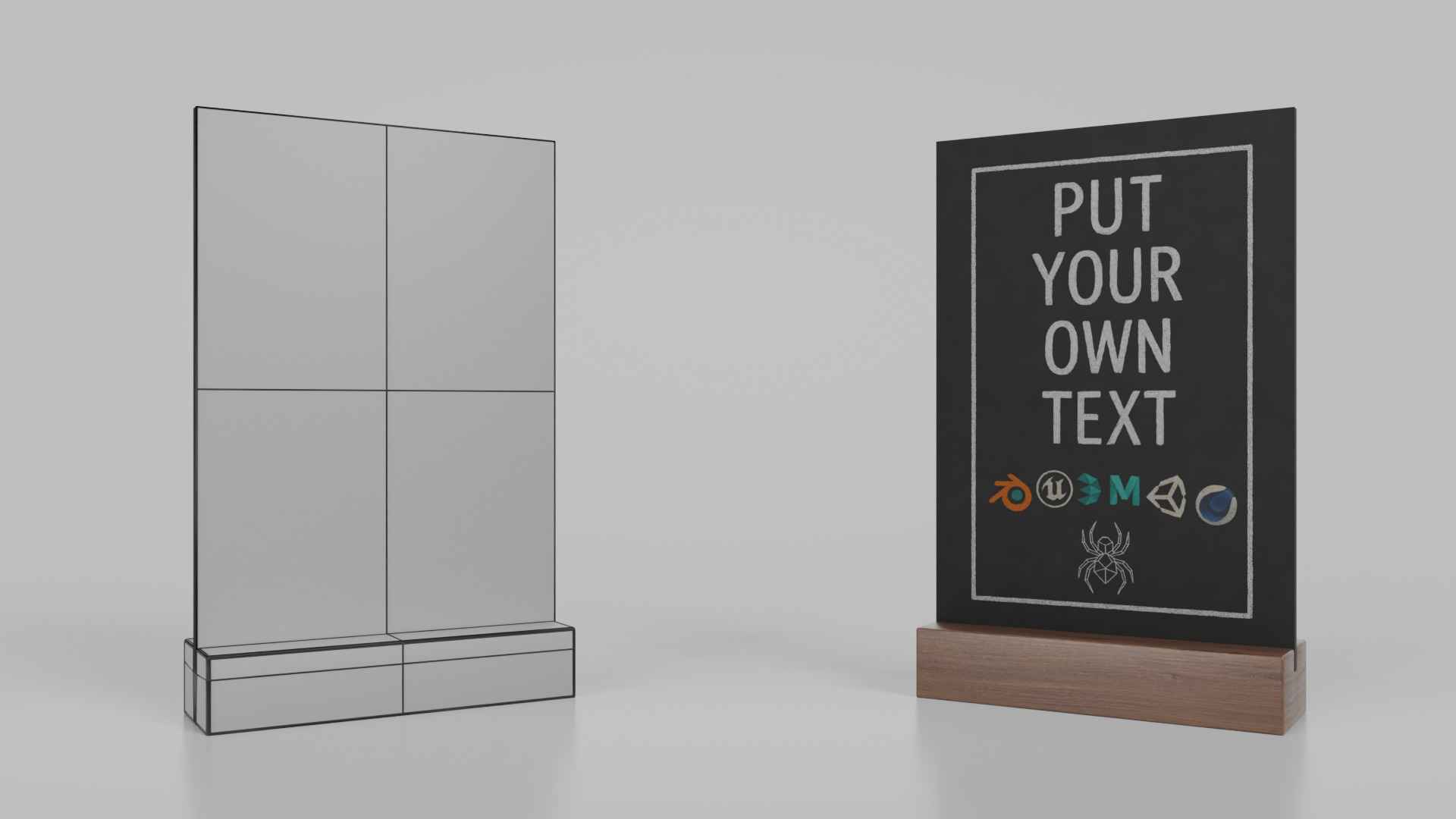 Customizable Countertop Rectangular Chalkboard - Standard Stand Low-poly 3D model_11